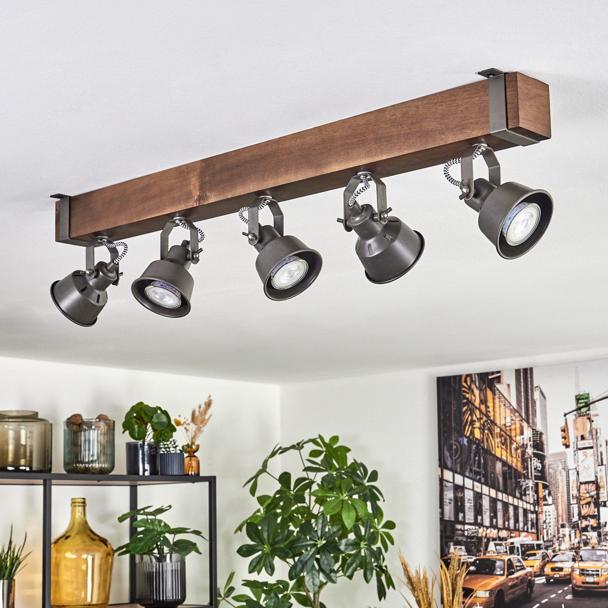 hofstein Deckenleuchte Deckenlampe aus Metall/Holz in Grau/Dunkelbraun, ohn günstig online kaufen