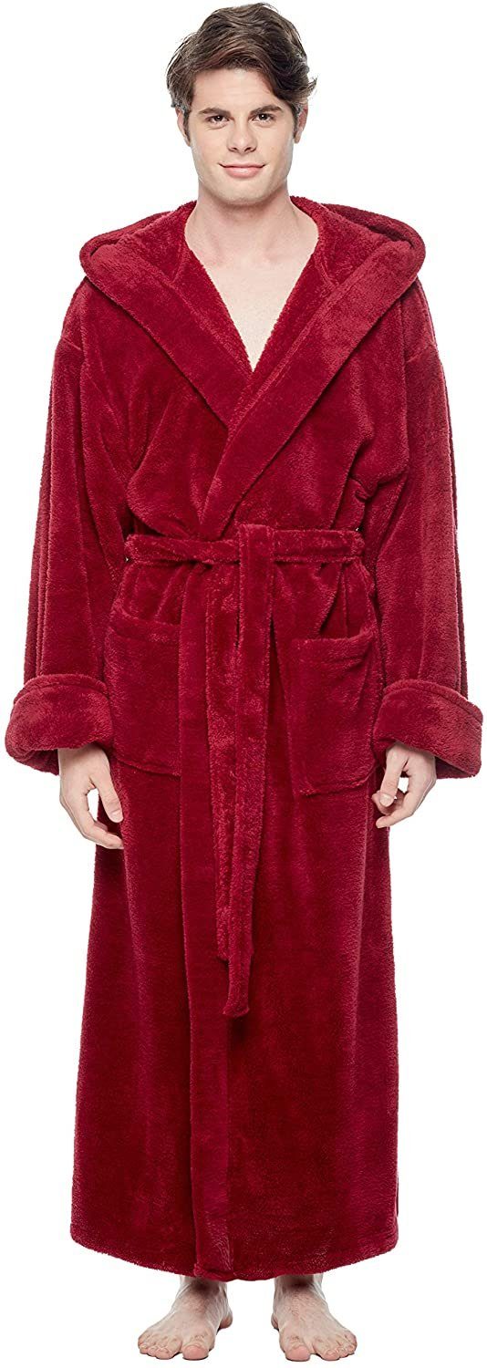 Arus Herrenbademantel Helios, 100% Polyester, mit Kapuze, extra lang, aus 100% Mikrofaser