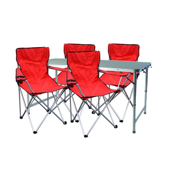 Mojawo Essgruppe 5-teiliges Campingmöbel Set Rot 4x Stuhl inkl. Tasche + 1x XXL Tisch