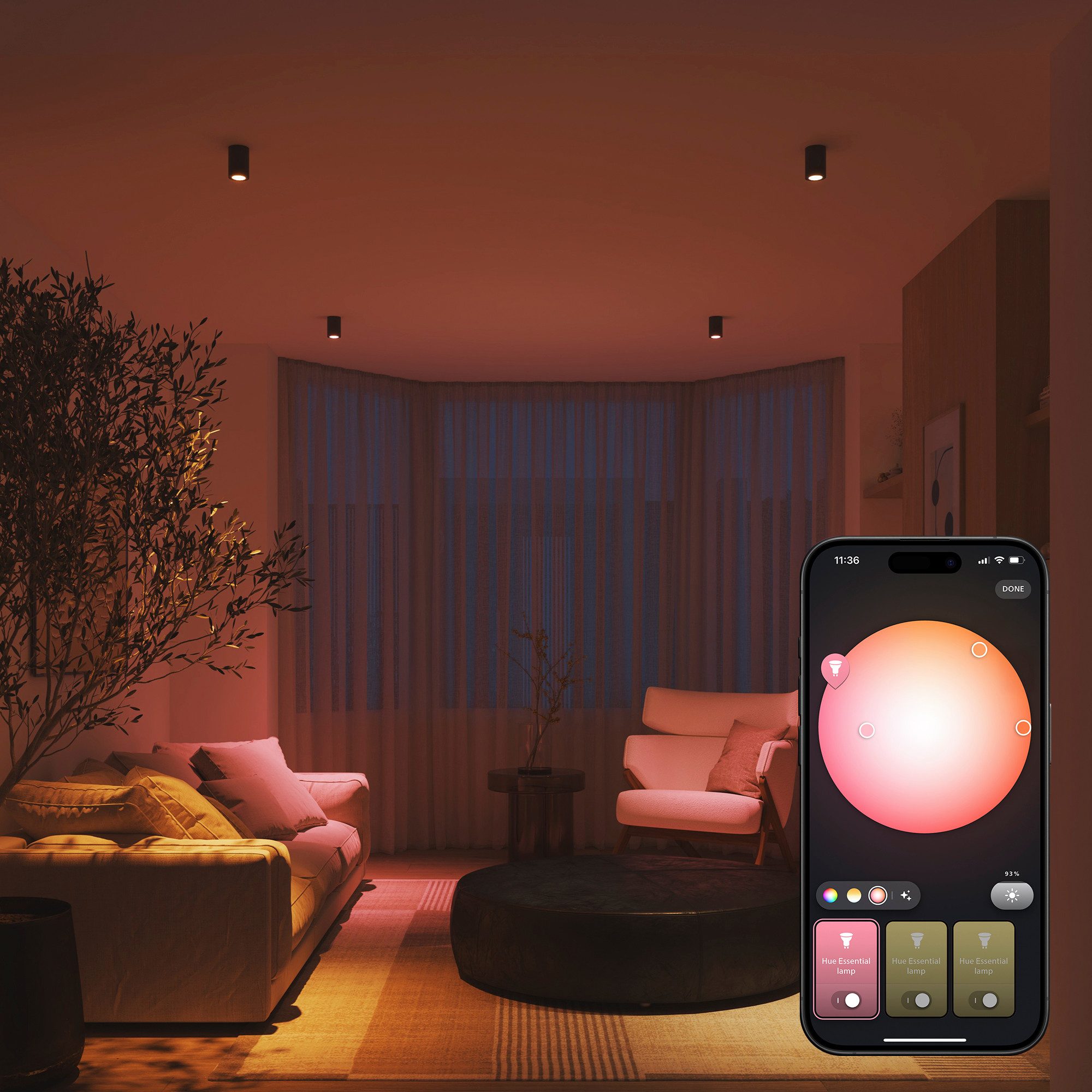 Philips Hue LED-Leuchtmittel Essential White & Color Ambiance smarte Lampe, GU10, 3 St., Farbwechsler, 3er Set, dimmbar, RGB, warmweiß - kaltweiß, 806 Lumen, 22 – Bild 4 von 5