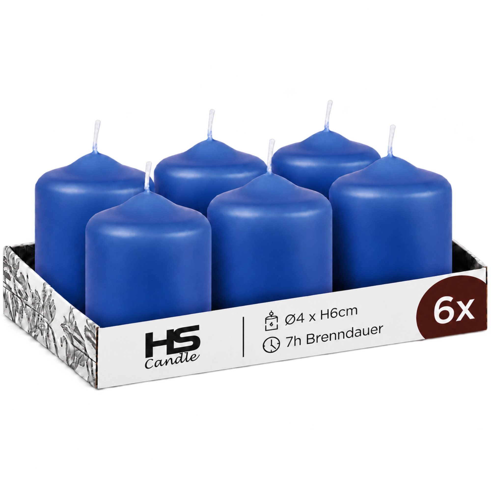 HS Candle Stumpenkerze Set kompakt und unparfümiert, Ø4cm x H6 cm (6-tlg., Dekolicht), bis zu 7h Brenndauer je Kerze, Wachsmischung, Made in EU