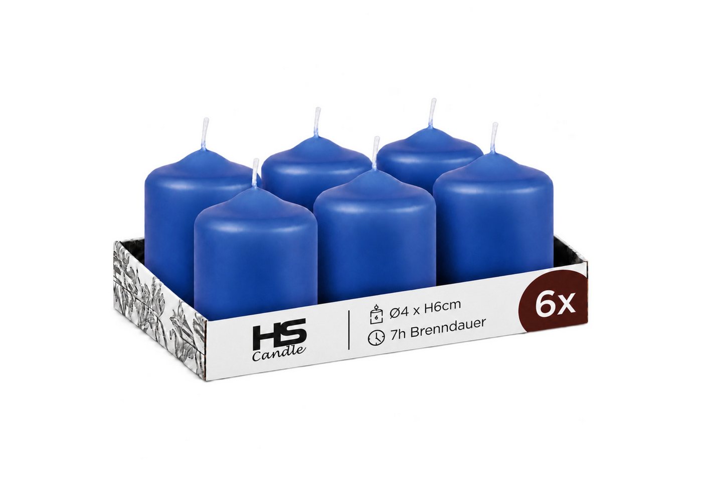 HS Candle Stumpenkerze Set kompakt und unparfümiert, Ø4cm x H6 cm (6-tlg., Dekolicht), bis zu 7h Brenndauer je Kerze, Wachsmischung, Made in EU