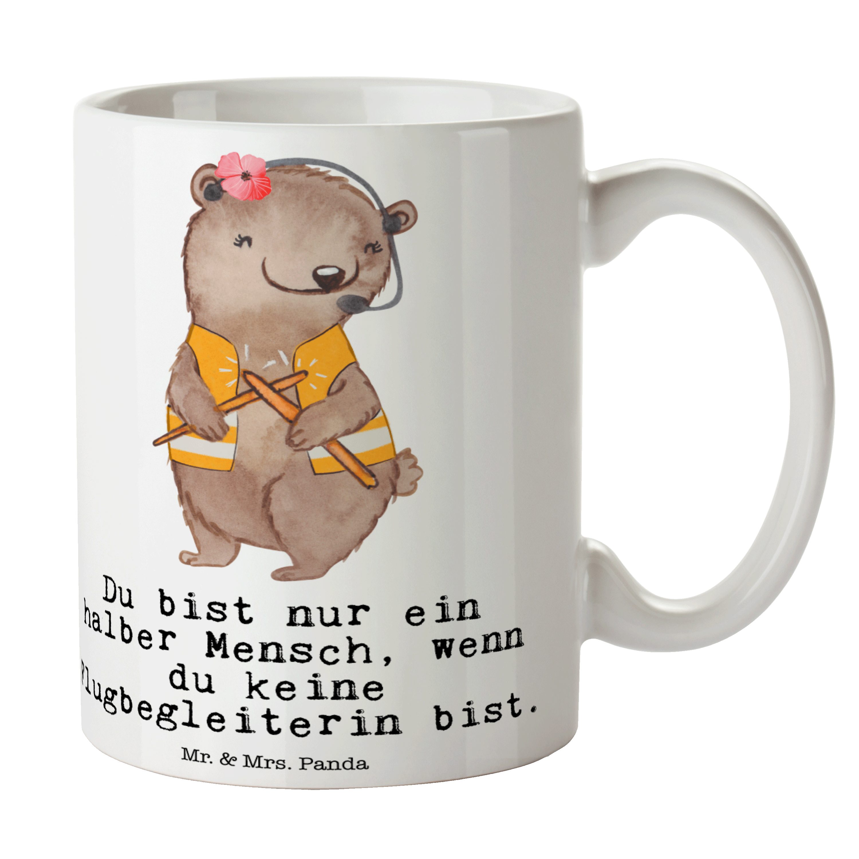 Mr. & Mrs. Flugbegleiterin Keramik Panda Flugzeug, - Geschenk, mit Kaffe, Weiß Tasse - Jubiläum, Herz