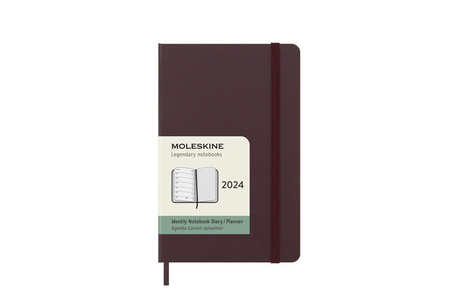 Notizbuch Moleskine 12 Monate Wochen Notizkalender 2024, Pocket/A6, Burgundrot