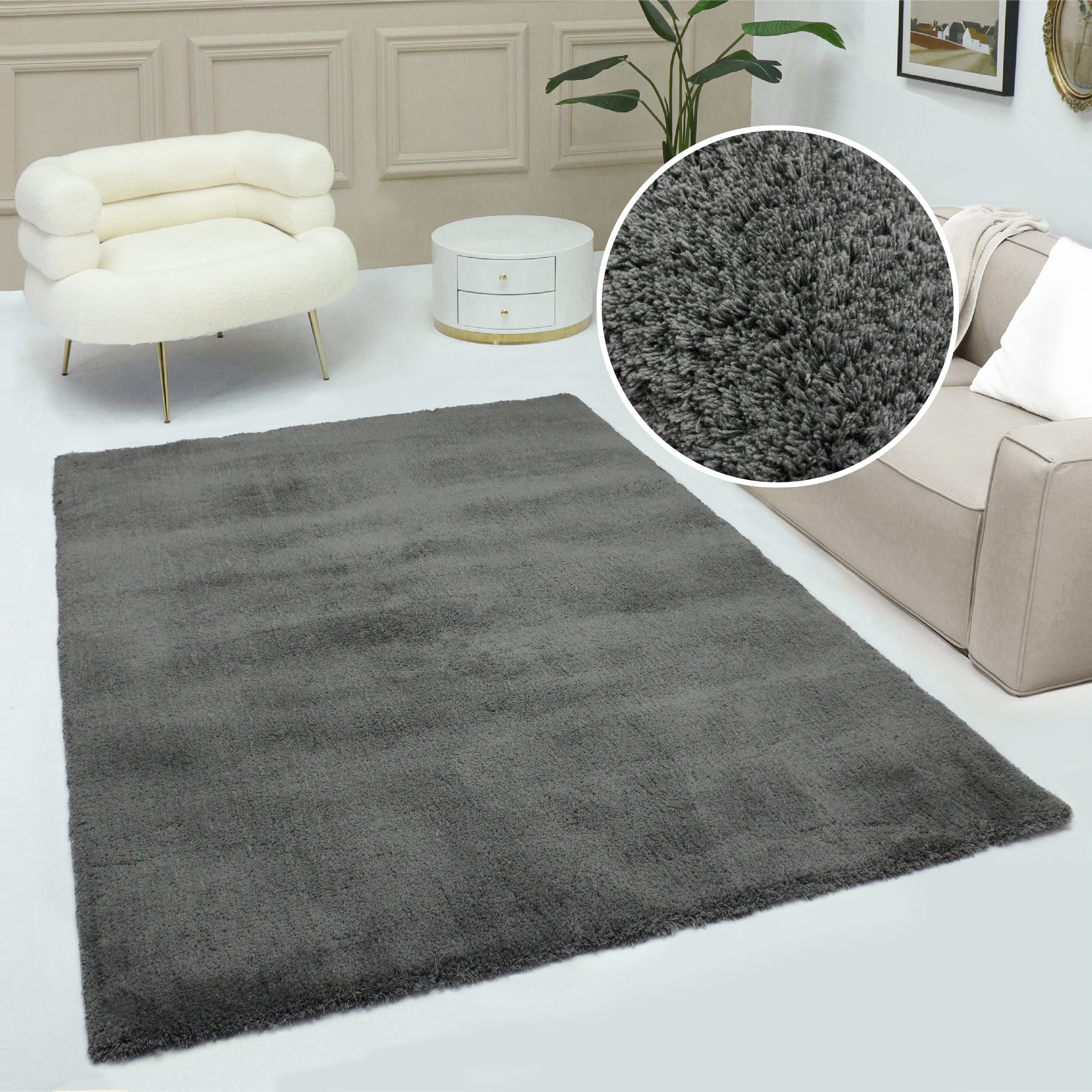 OTTO home Hochflor-Teppich Microfaser Teppich Magong, besonders weich, sehr feiner Flor, rechteckig, Höhe: 25 mm, uni, Wohnzimmer, Schlafzimmer, Kinderzimmer, auch rund und als Läufer