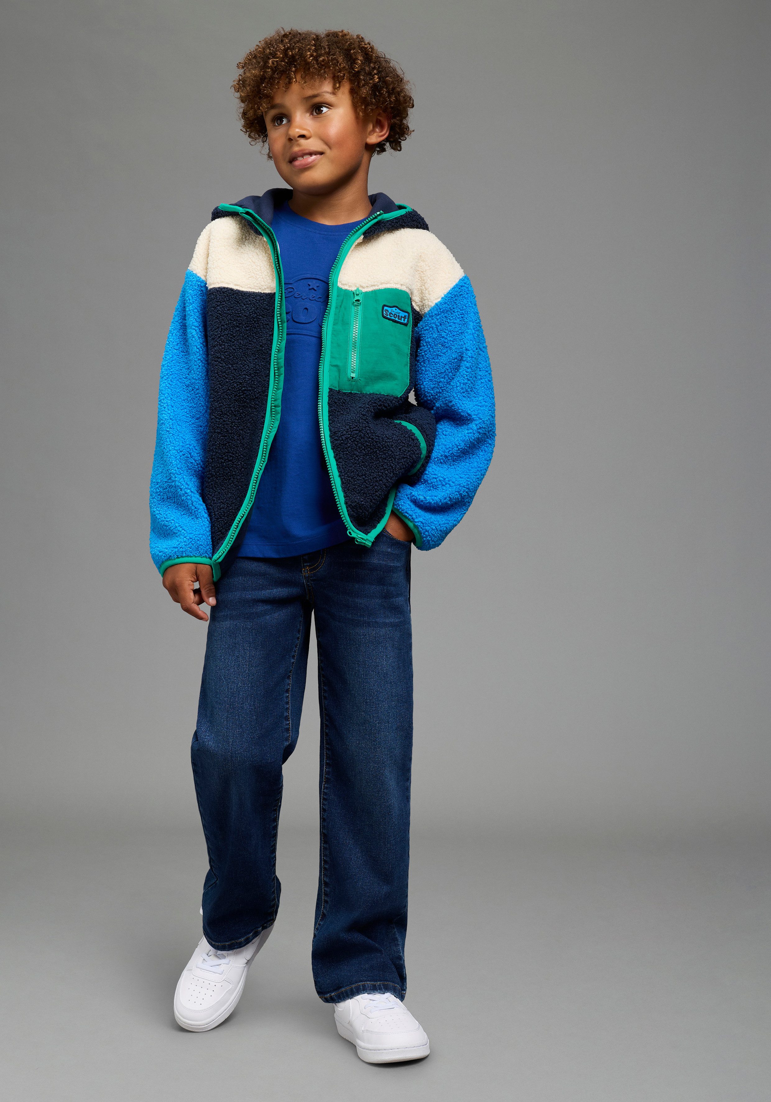 Scout Fleecejacke Tedey-Fleecejacke Colorblocking - NEU von SCOUT Teddyplüschjacke mit Kapuze und Stehkragen, hüftlanger Schnitt – Bild 4 von 5