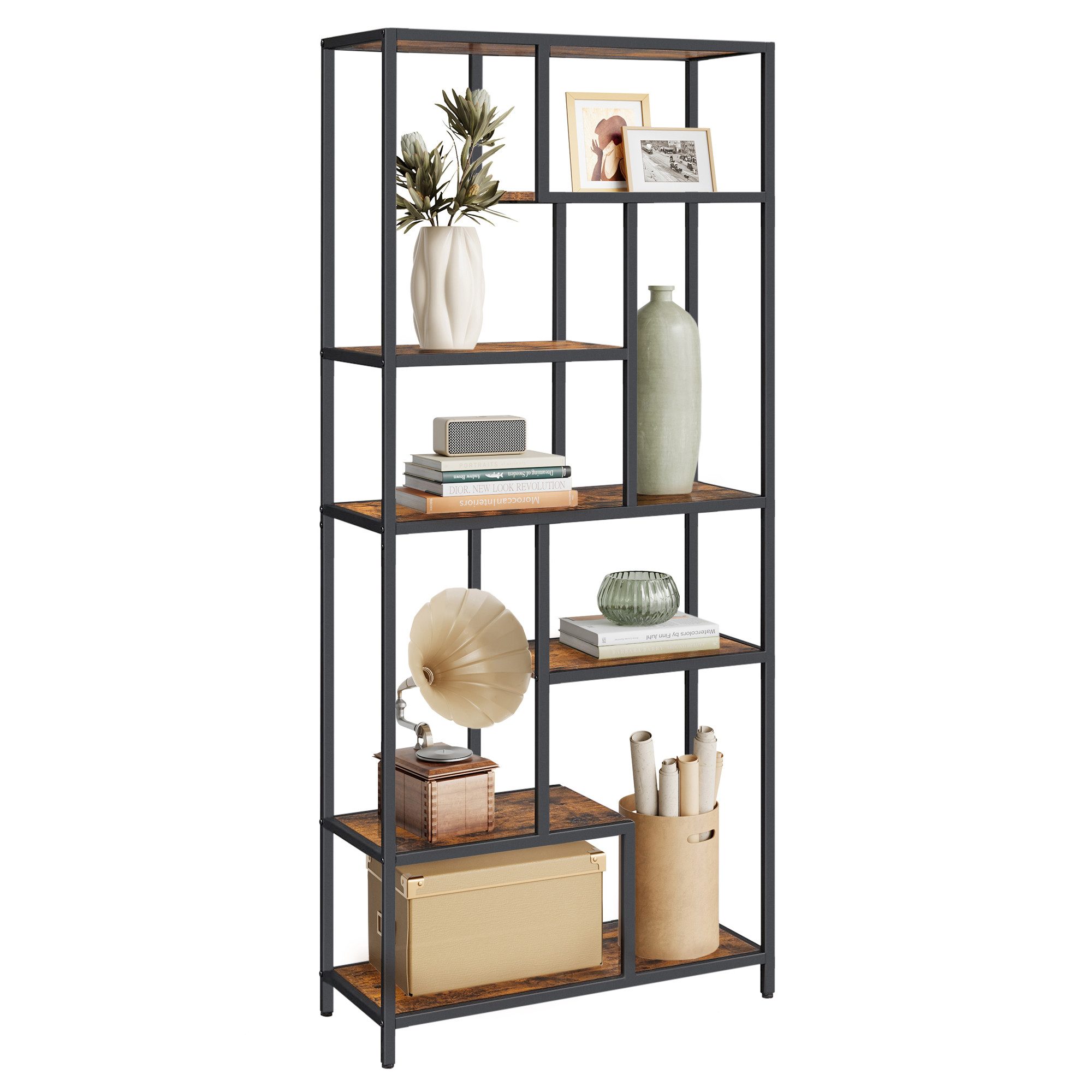 VASAGLE Bücherregal Sandregal, Ablagen aus Holzspan, Regal mit 6 Ablagen, 30 x 80 x 180 cm
