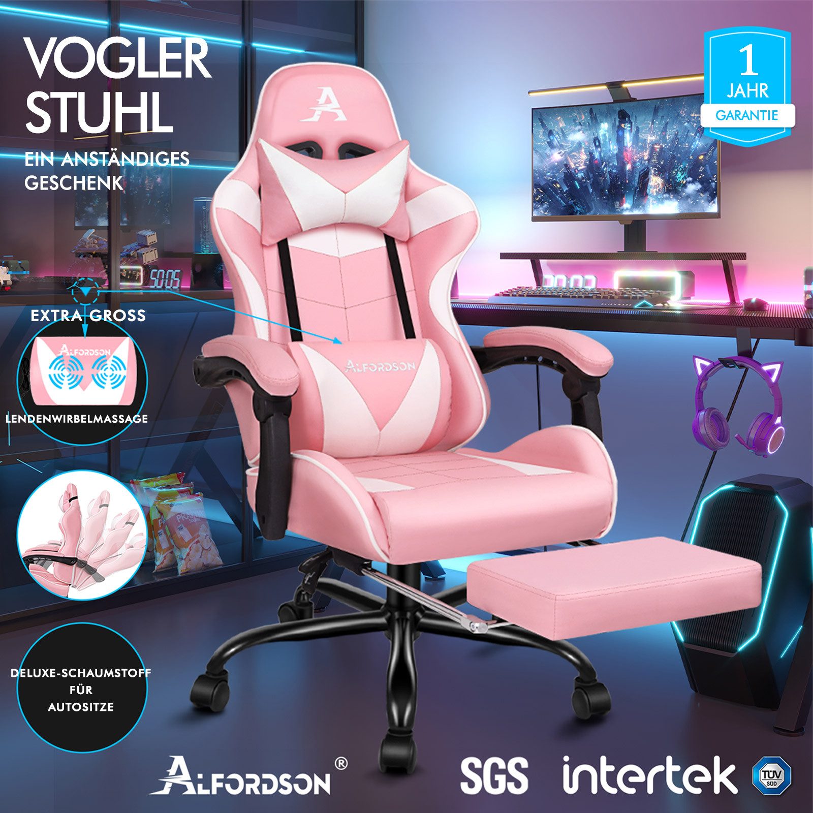 ALFORDSON Gaming-Stuhl Ergonomischer Racing Gaming-Bürostuhl, neigbar und h günstig online kaufen