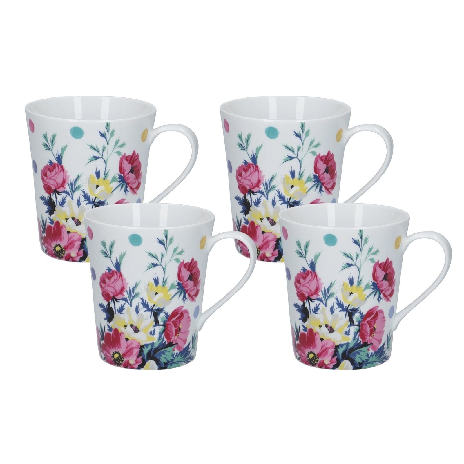 Porzellan Weiß Porzellan, Kaffeetasse Kaffeebecher Neuetischkultur Bunt Mikasa, 4er-Set Blume Tasse Blumendekor