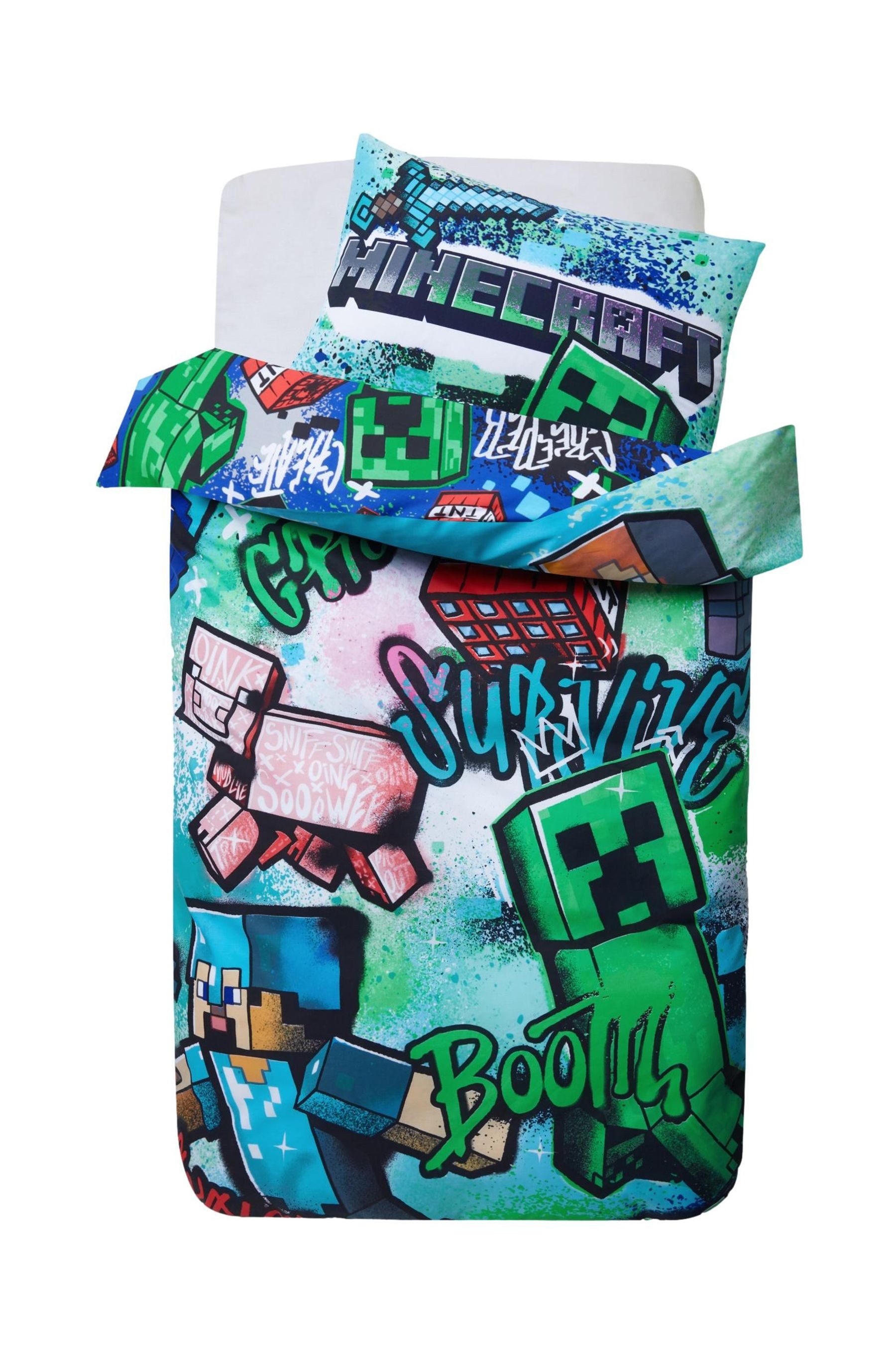 Next Bett-Set Bettbezug und Kissenbezug Minecraft, Bezug: Polyester (recycelt), Baumwolle