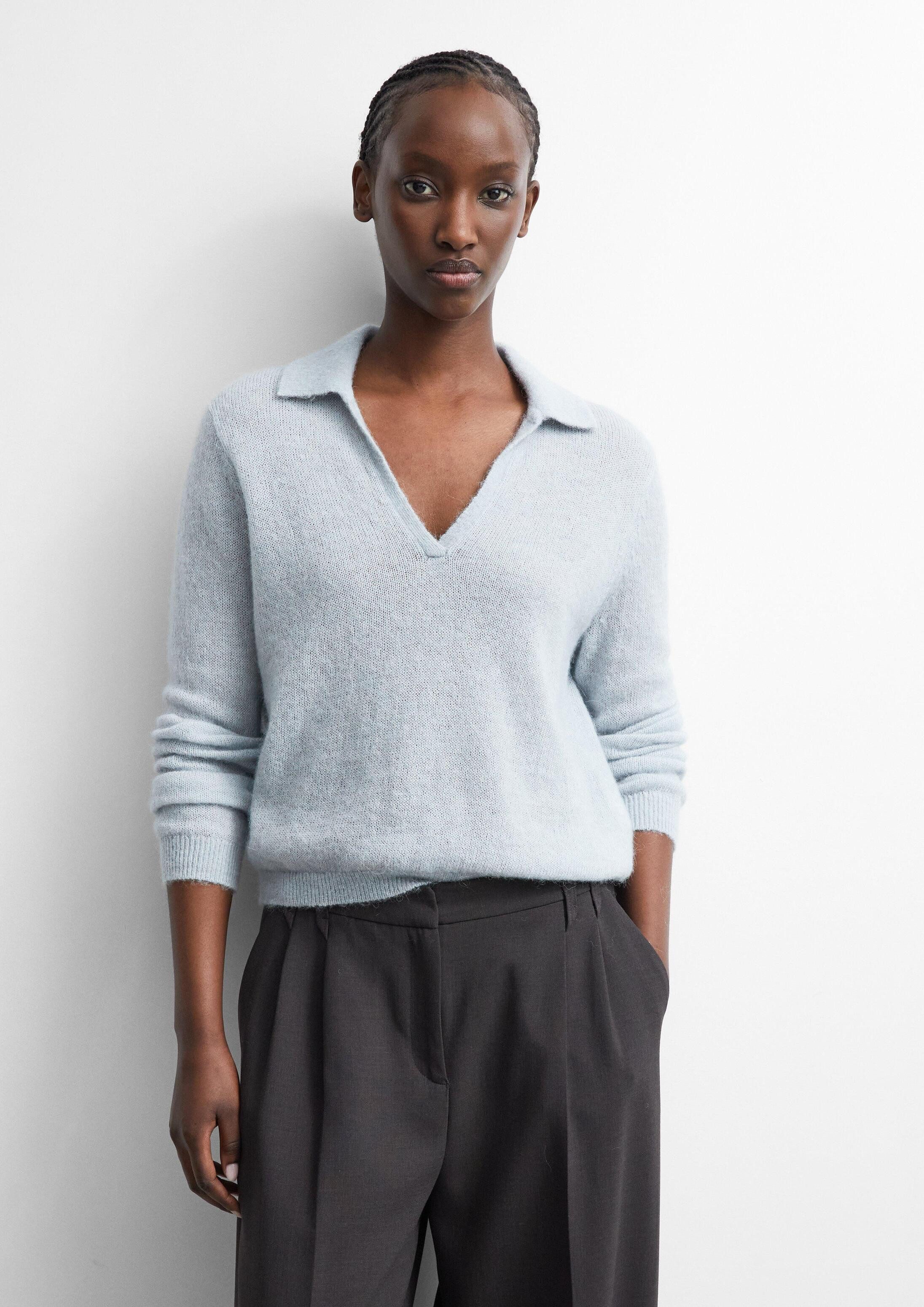 comma Longpullover Strickpullover Leichter Alpakamix-Pullover mit Kragen