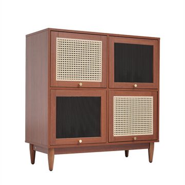 XDeer Sideboard Hochwertiger nussbaumfarbener Aufbewahrungsschrank (93 cm), Transparente Acryltüren Sideboard Quadratschrank Esszimmerschrank