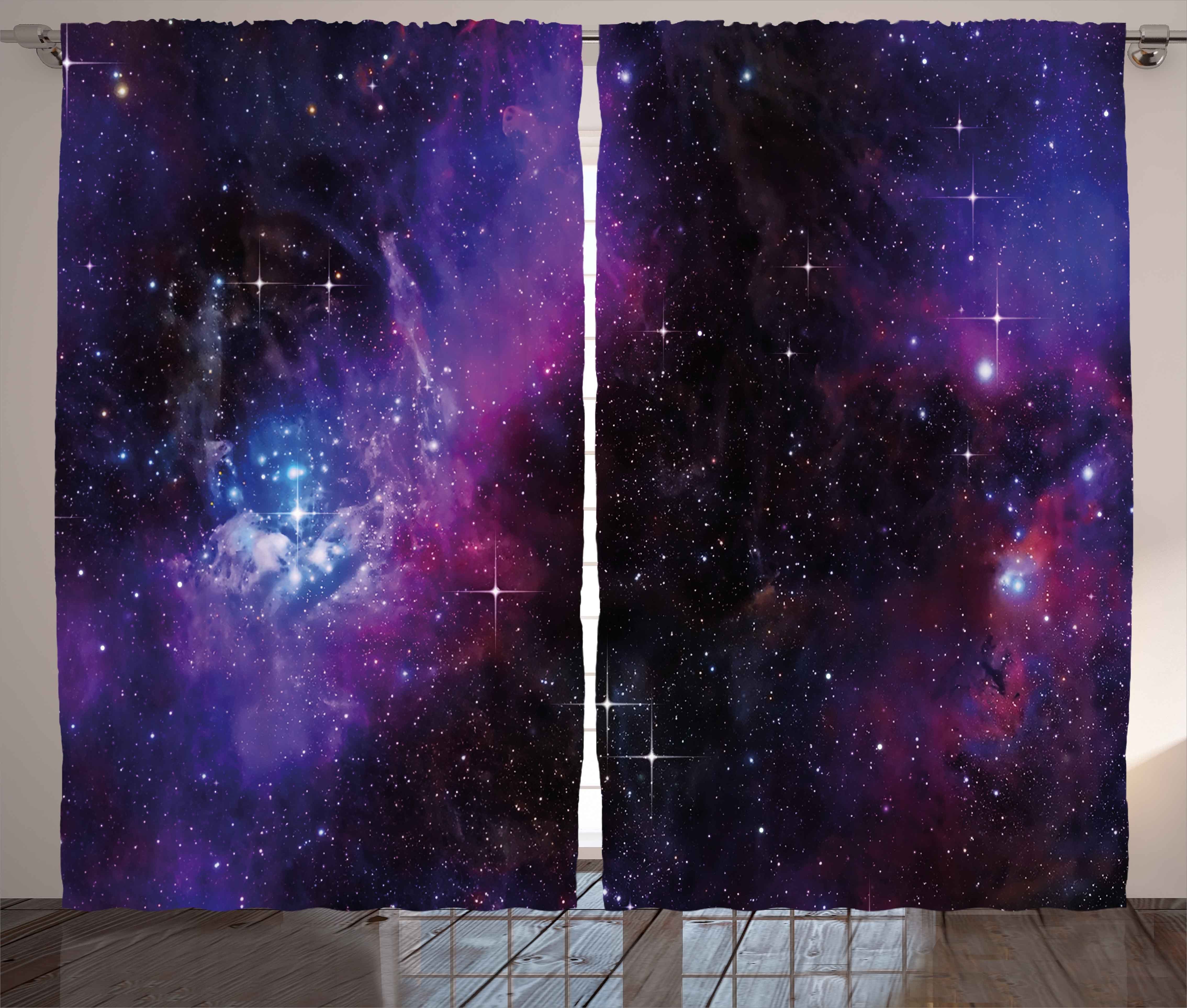 Kräuselband Nebula Schlaufen Dunkle Sterne Weltraum mit und Vorhang Schlafzimmer Galaxie Gardine Haken, Abakuhaus,