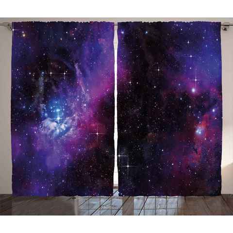 Gardine Schlafzimmer Kräuselband Vorhang mit Schlaufen und Haken, Abakuhaus, Weltraum Nebula Dunkle Galaxie Sterne