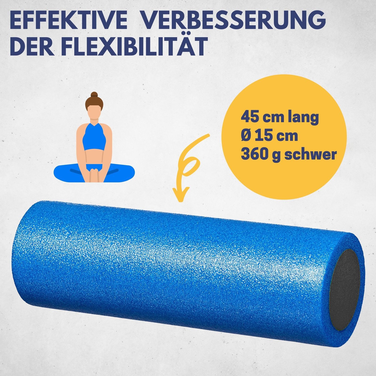 Best Sporting Pilatesrolle Yogarolle mit Übungsanleitung - Länge: 45 cm, Ø 15 cm, 0,36 Kg, Die blau/schwarze Yogarolle ist für jedes Fitnesslevel geeignet