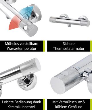 aquaSu Duscharmatur Drio Thermostatmischer, Wandmontage Aufputz, Hochdruck, Chrom, 799089