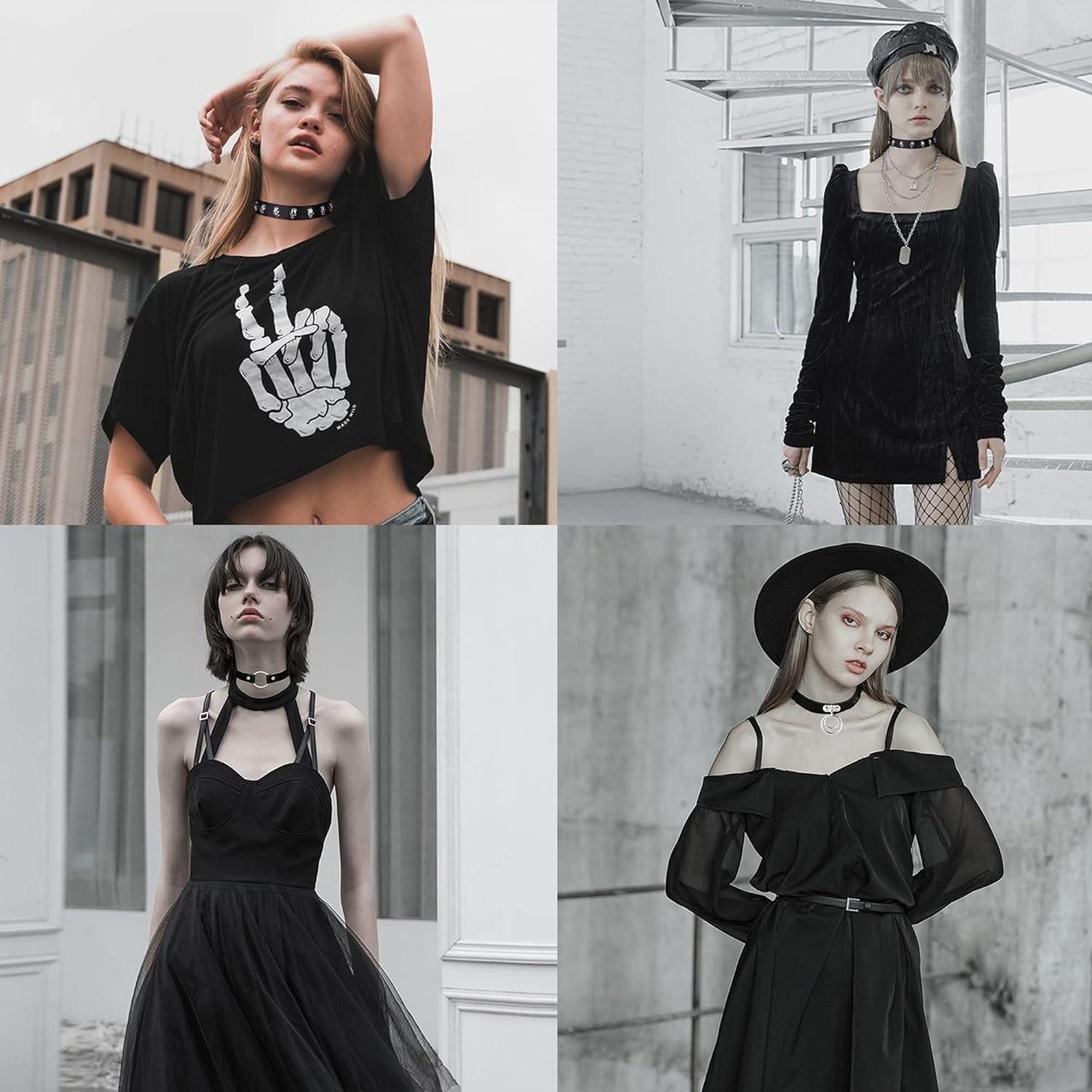 LuxusKollektion Schmuckset Gothic Choker Set Damen PU Leder Schwarz Nieten Rock Verstellbar