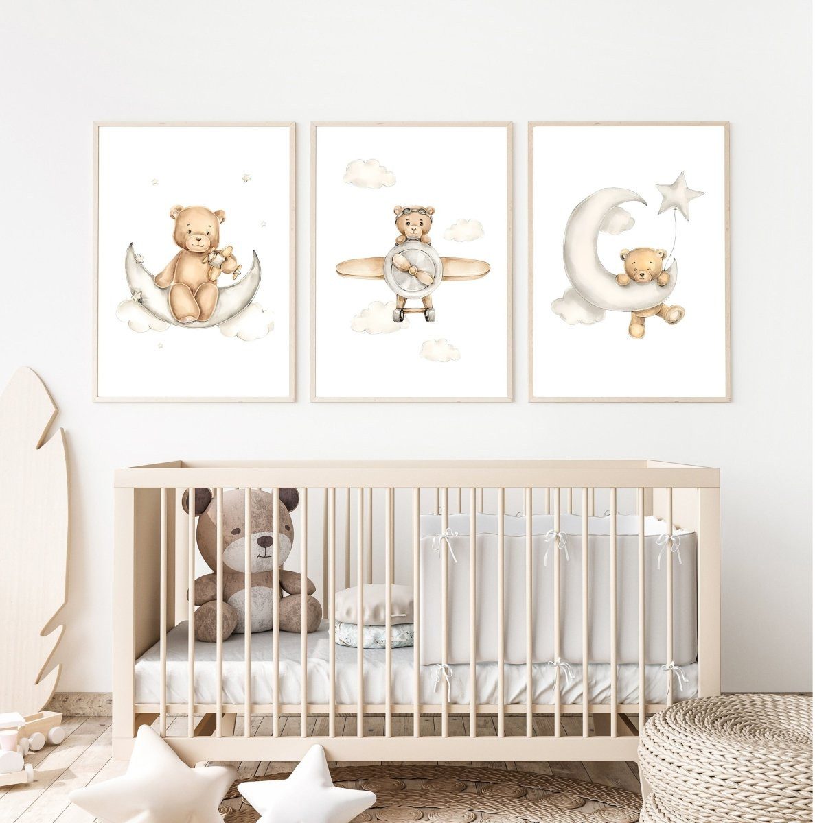 JUSTGOODMOOD Poster Kinderzimmer Bilder Geschenkidee für Kinder Teddy Bären Flugzeug Pilot, A (1 St) – Bild 2 von 5