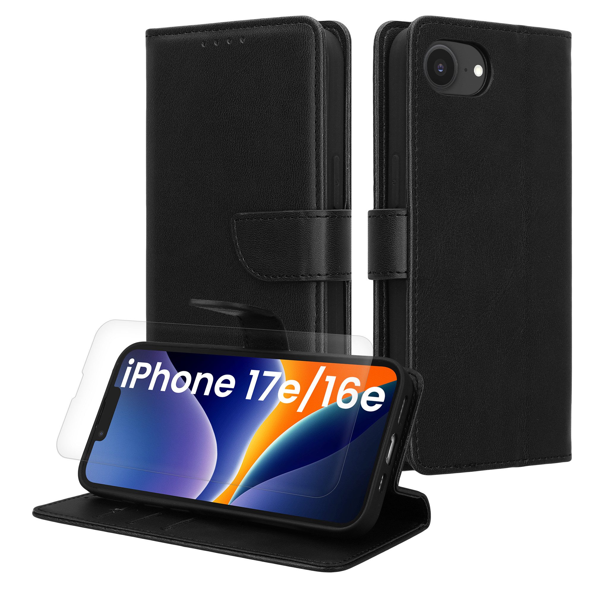 kwmobile Handyhülle Kunstleder Handyhülle für Apple iPhone 17e / iPhone 16e Hülle, Brieftaschen Schutzhülle aus PU-Leder mit Displayschutz