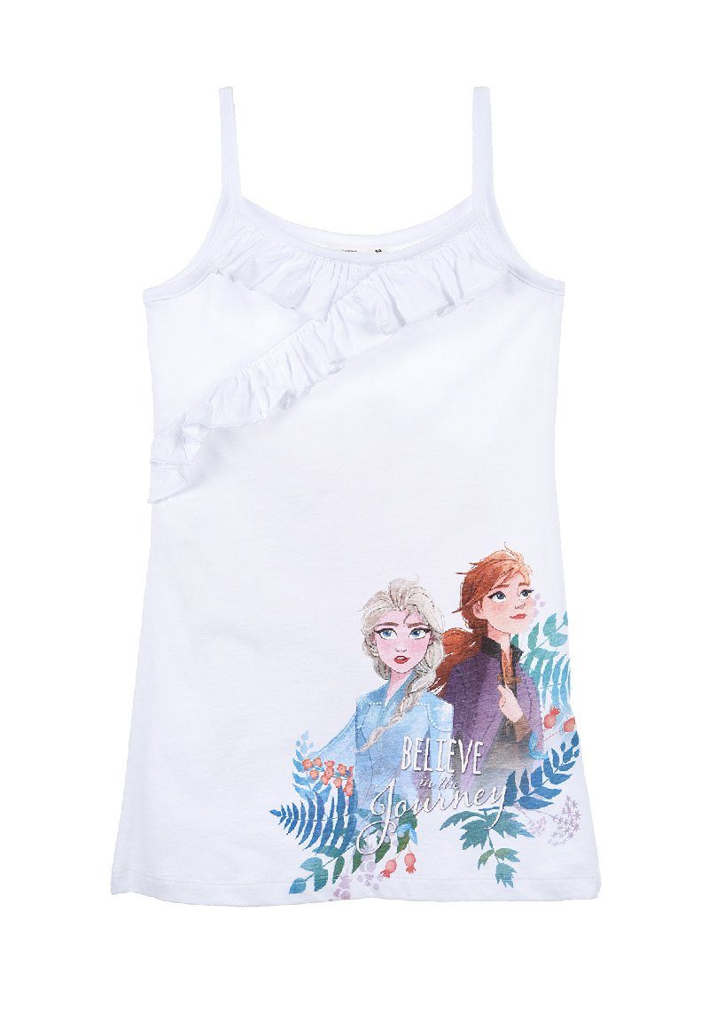 Disney Frozen Trägerkleid Anna und Elsa Mädchen Sommer-Kleid Dress Spaghettiträger-Kleid Weiß