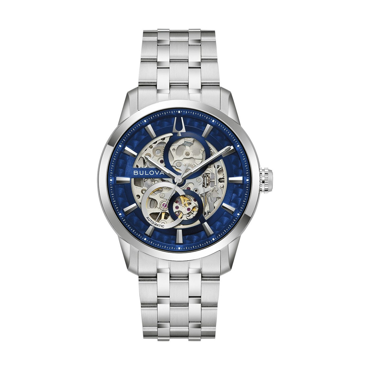 Bulova Automatikuhr Sutton 96A331, Armbanduhr, Herrenuhr, Mechanische Uhr, Edelstahlarmband, analog