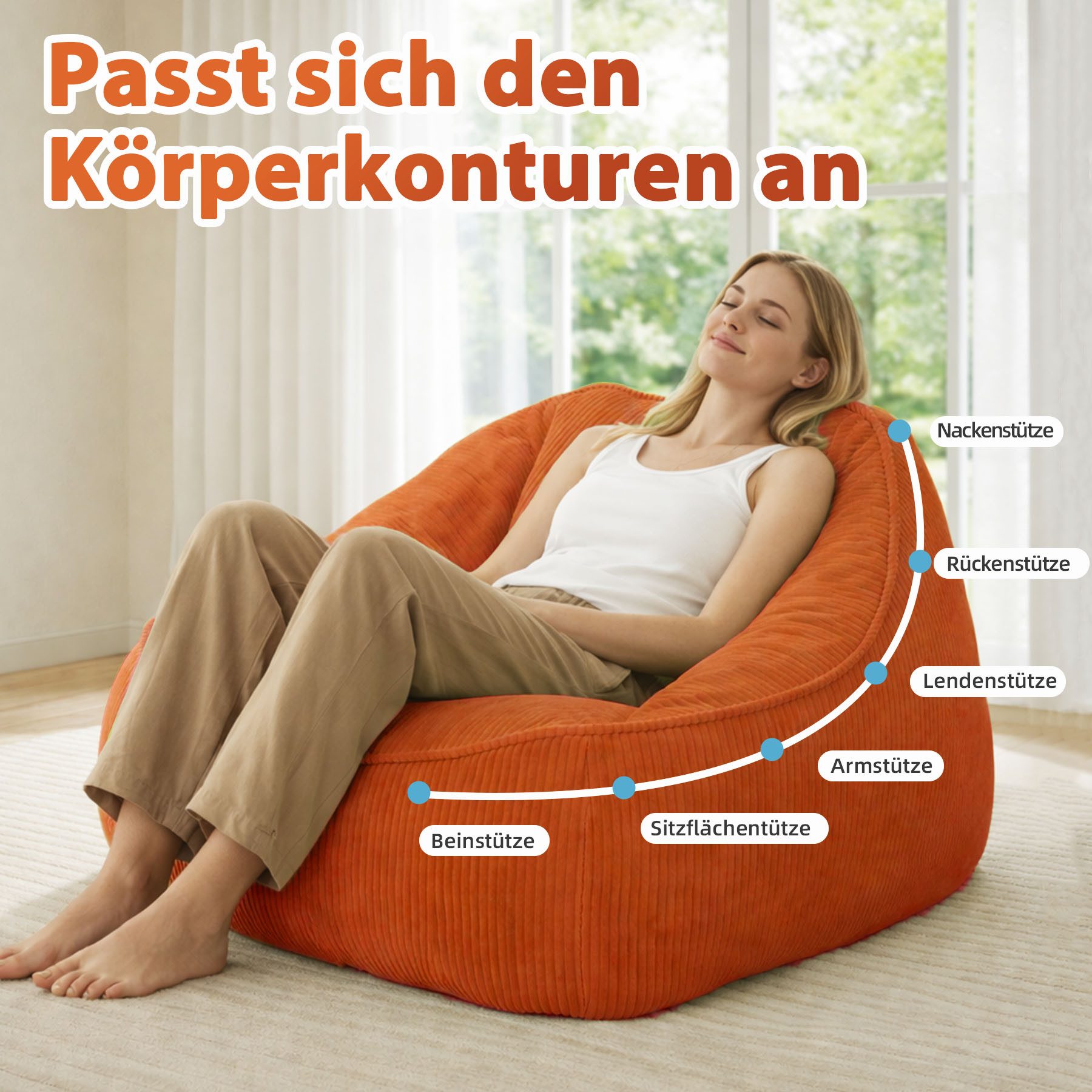 HomeMiYN Sitzsack Weicher Riesen Sitzsack aus Cord – Sessel fürs Wohnzimmer „Birne“ – Bild 2 von 5