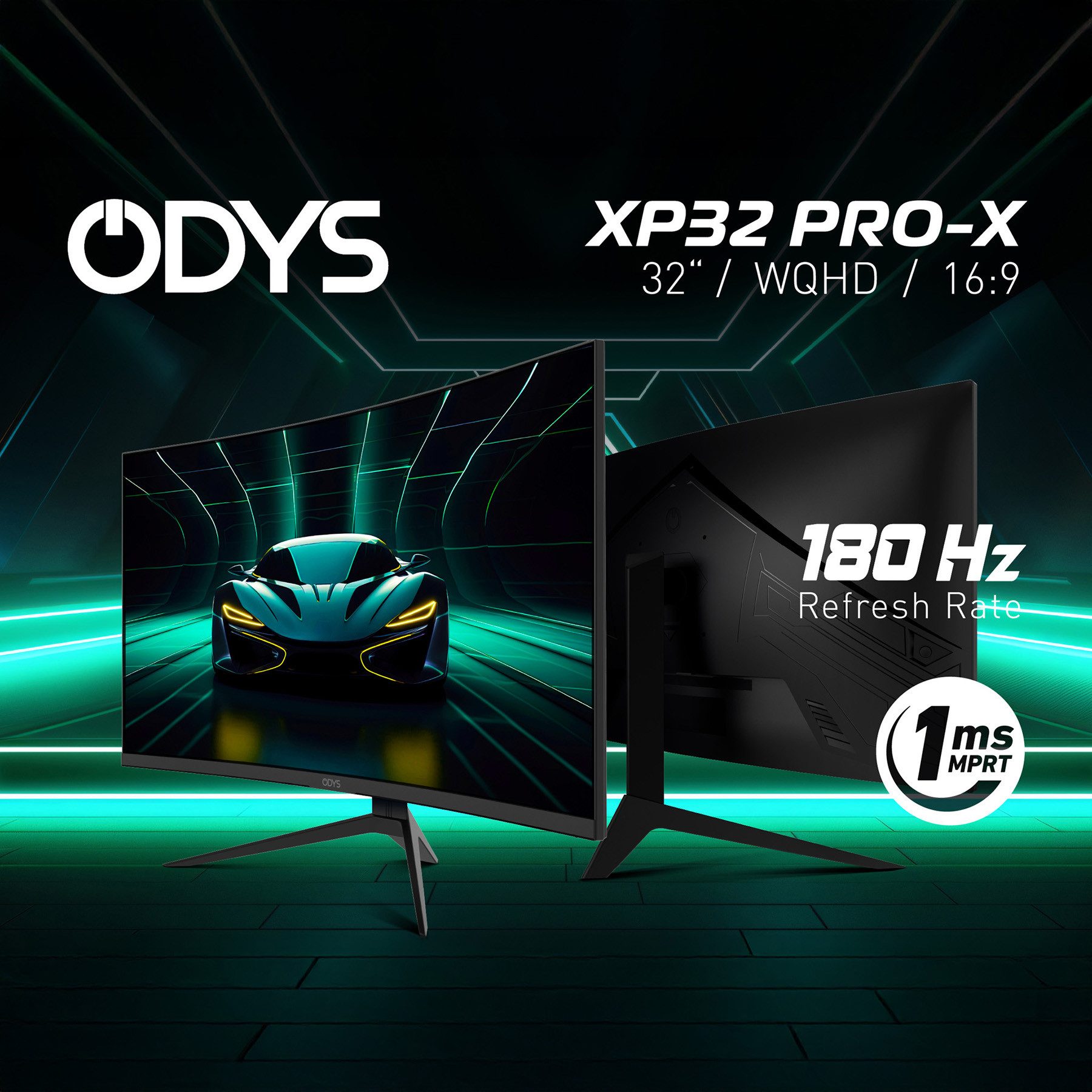 Odys XP32 PRO-X LED-Monitor (80 cm/32 ", 2.560 x 1.440 px, WQHD, 1 ms Reaktionszeit, 180 Hz, LED, 32" Curved WQHD Gaming Monitor, 180 Hz, 1 ms, 121 % sRGB)