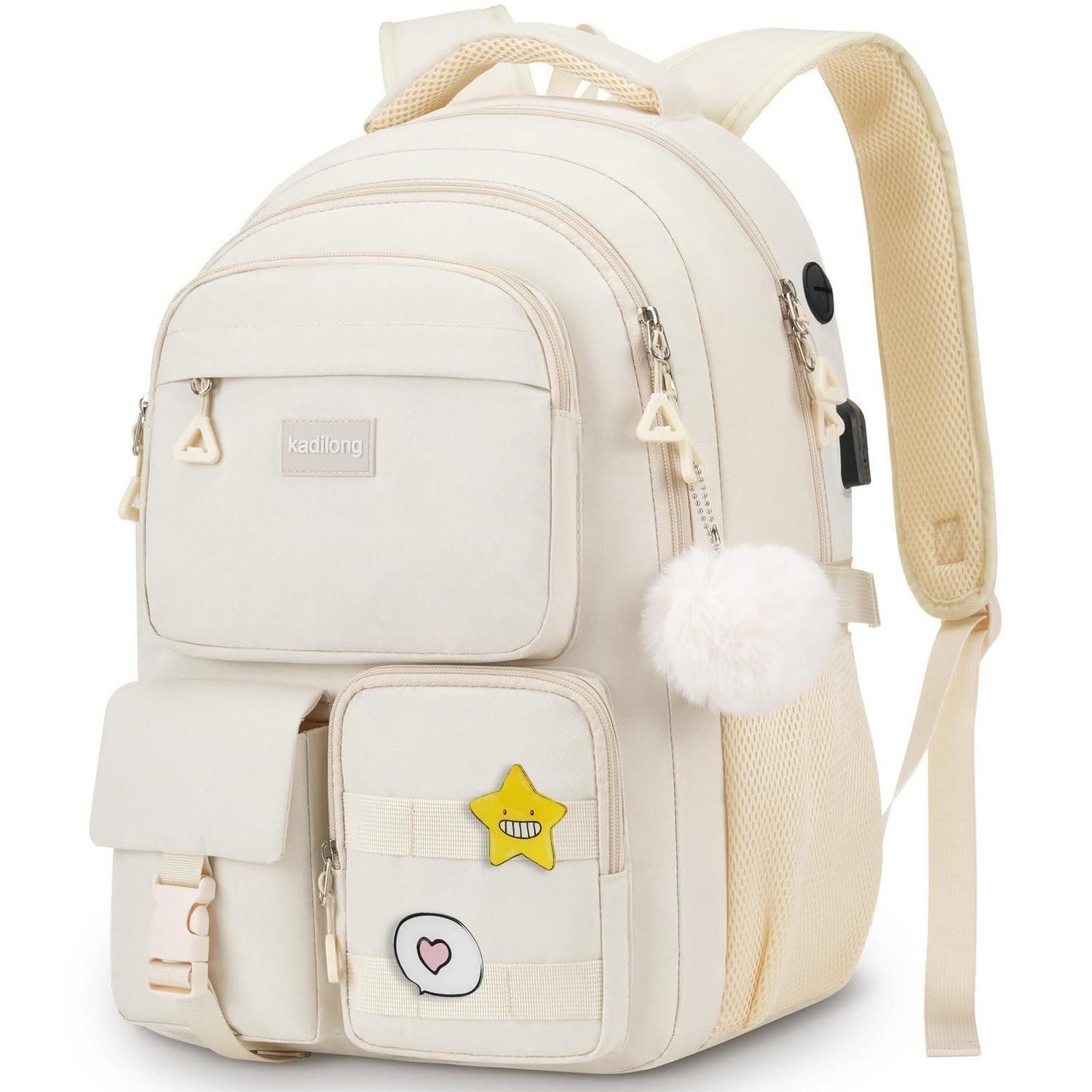 LuxusKollektion Schulrucksack Schulrucksack Mädchen Teenager 15.6" Beige