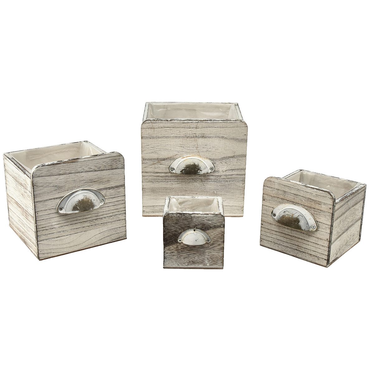 Florists Products Dekokorb 4er Set Holz Schubladenboxen mit Griff - Rustikale