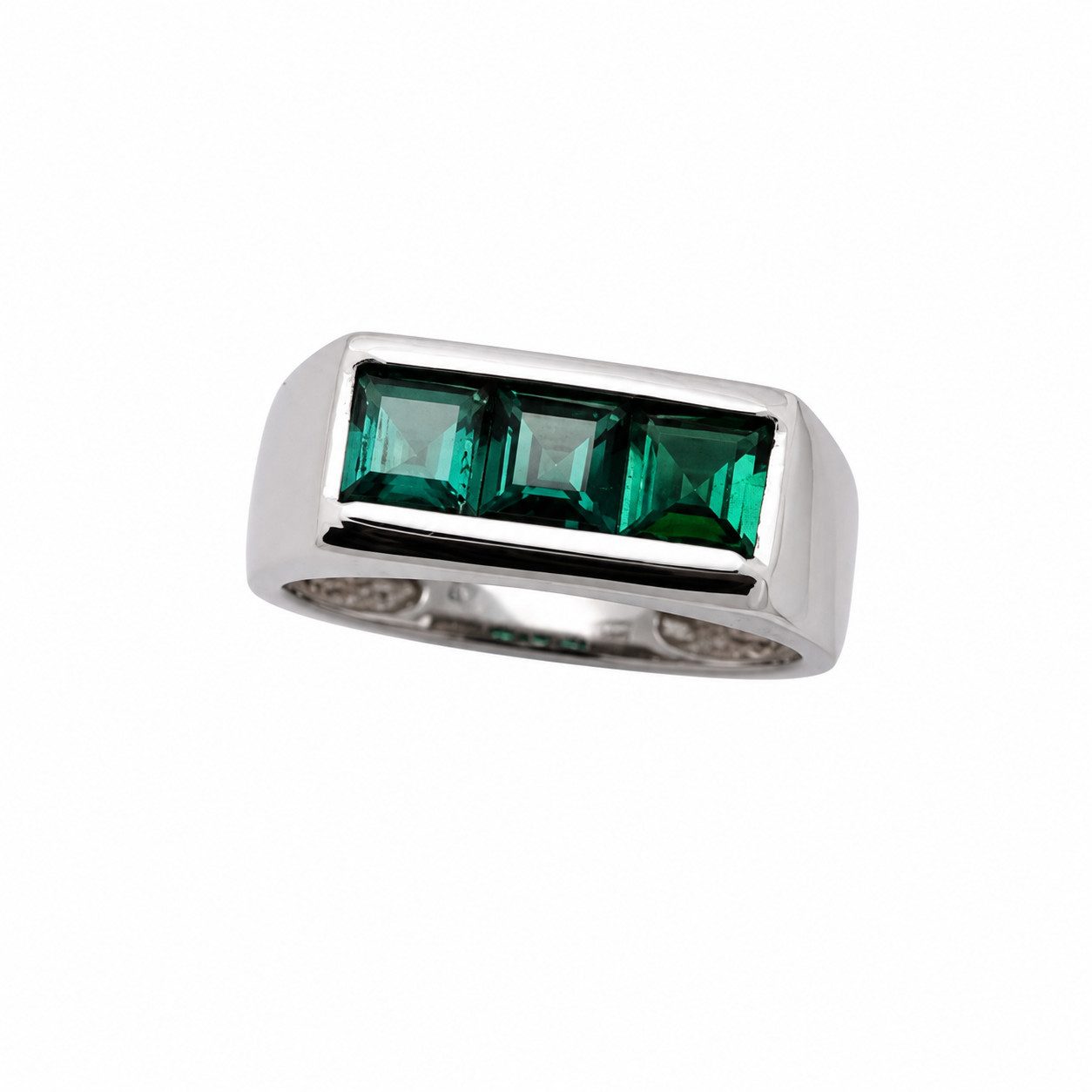 Sogni d'oro Fingerring "Turmalin-Trilogie" mit blau-grünem Turmalin, Weißgold 375
