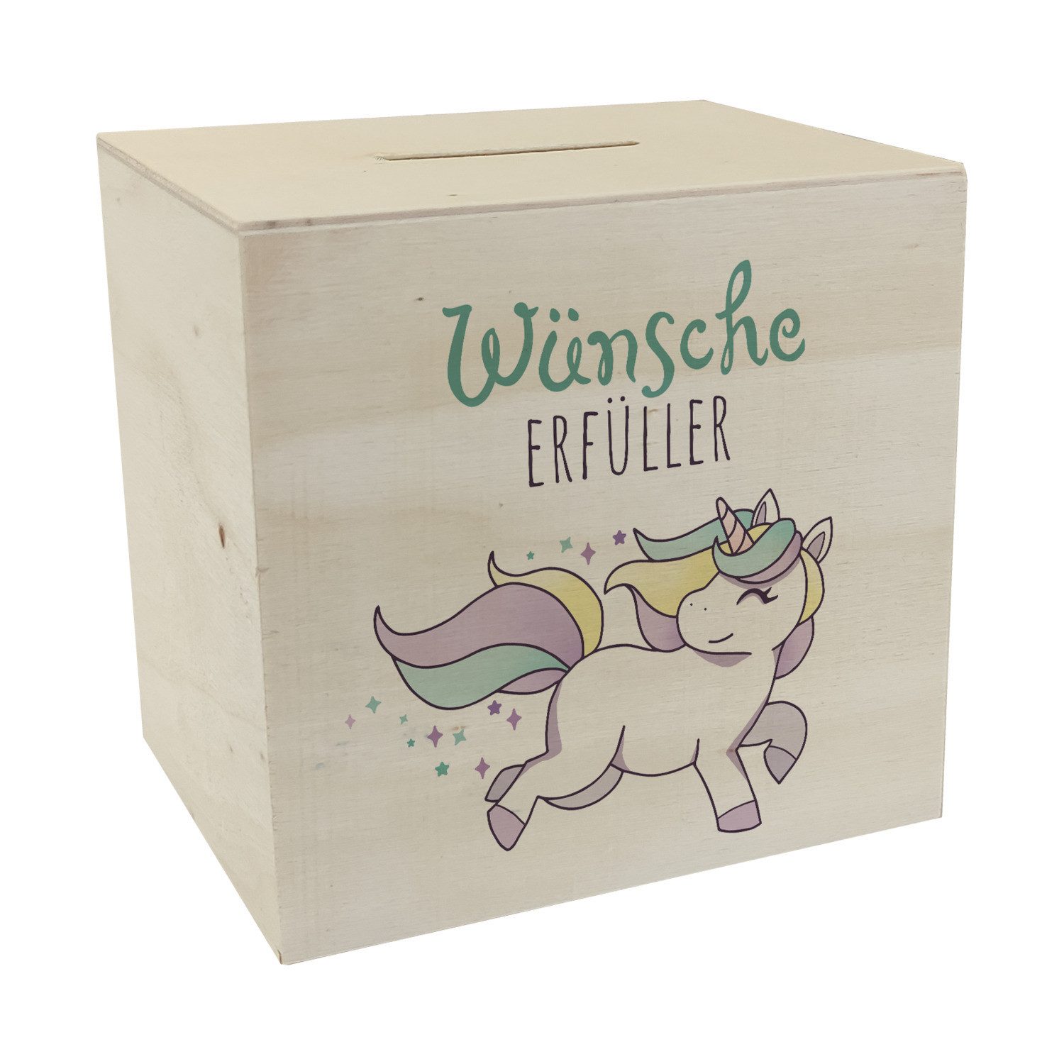Spardose Einhorn Spardose aus Holz mit Spruch Wünscheerfüller