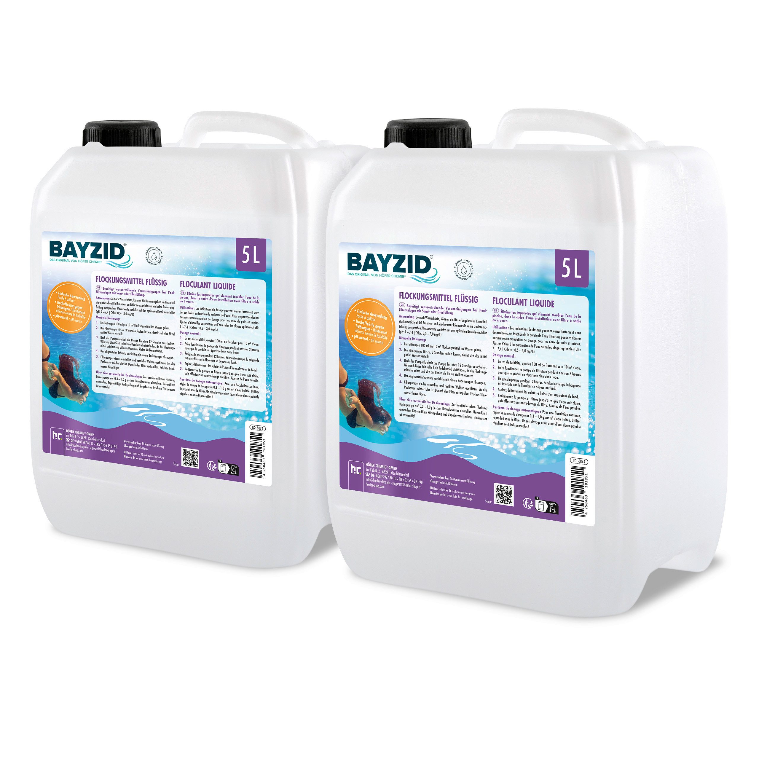 Höfer Chemie GmbH Poolpflege 2x 5 L BAYZID® Flockungsmittel flüssig für Pools, Für kristallklares Poolwasser