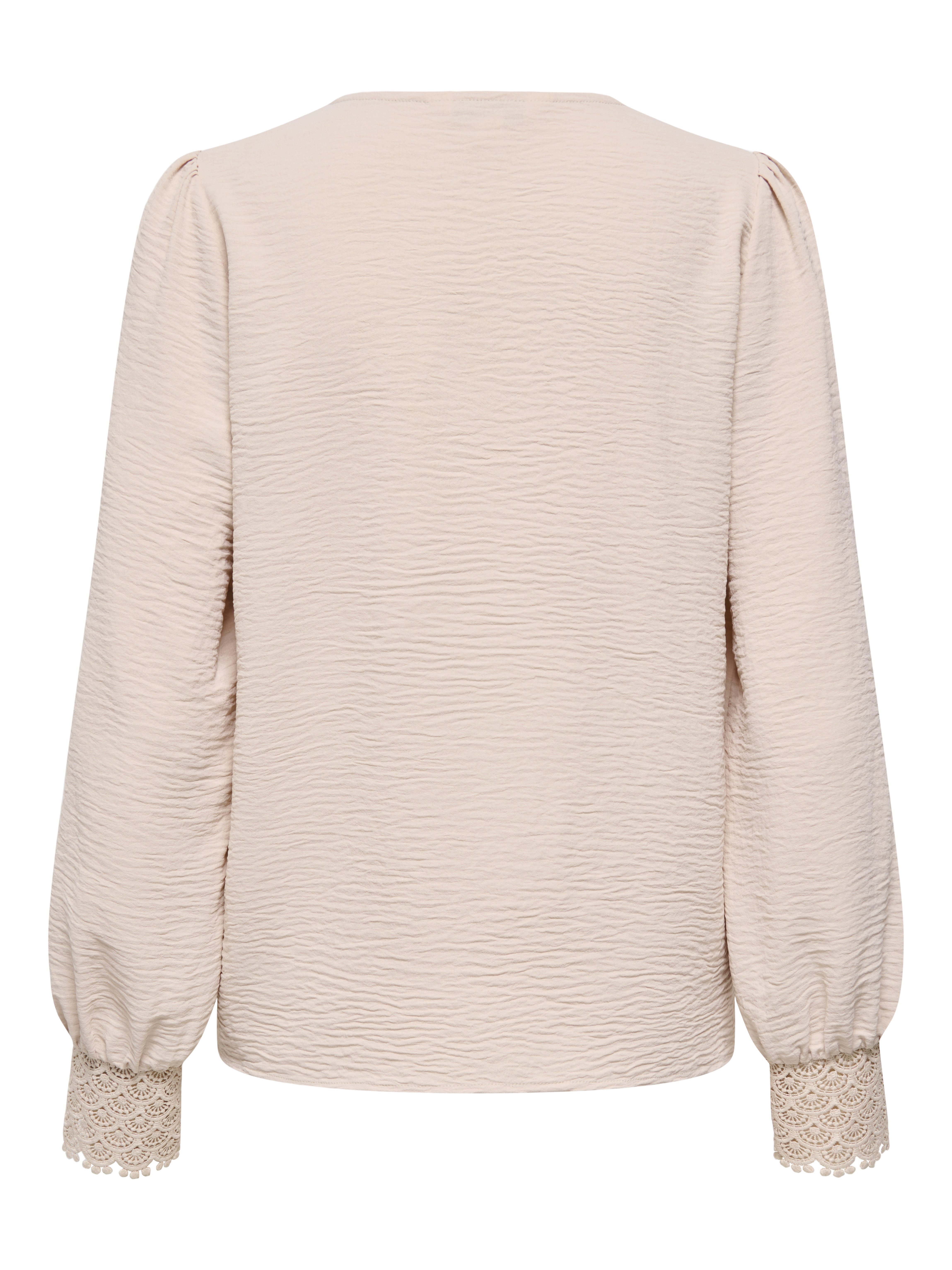 ONLY Langarmbluse ONLCERENA METTE L/S LACE VNECK TOP WVN Kunstfaser, regular fit, V-Ausschnitt