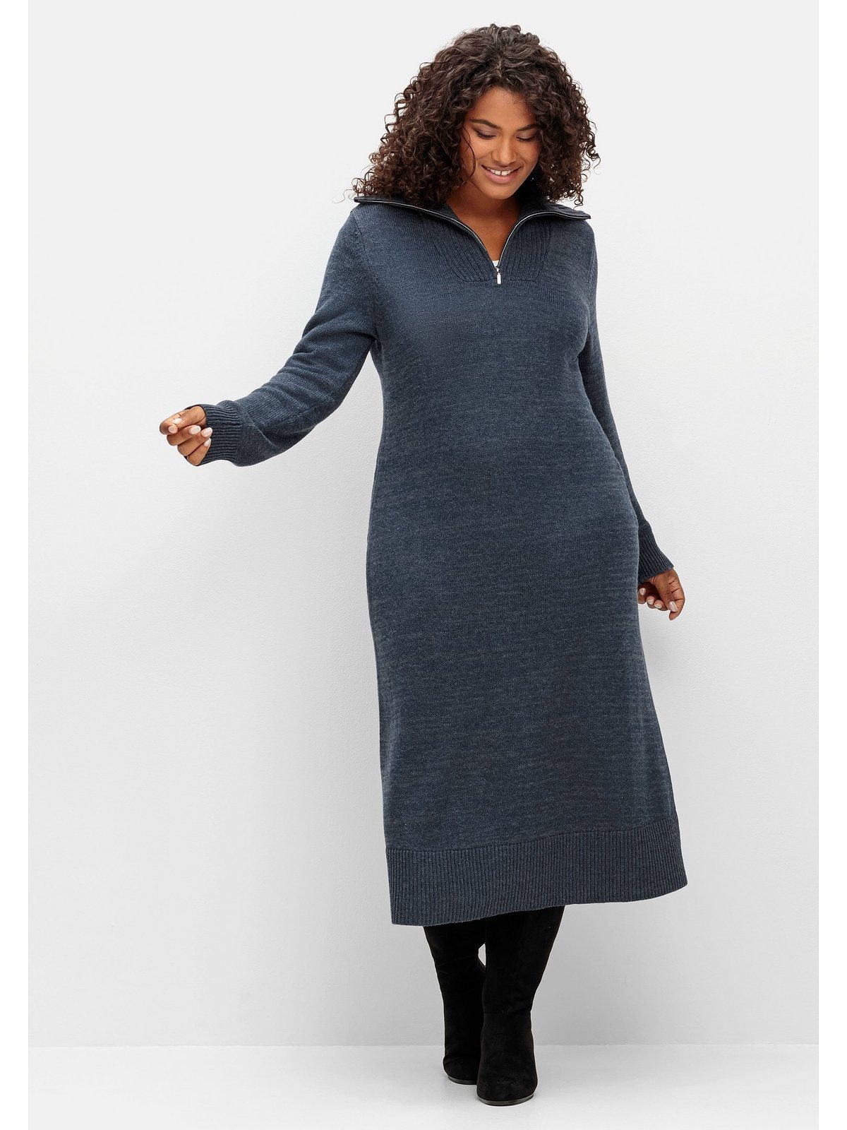 Sheego Strickkleid Große Größen in Midilänge, mit Troyerkragen