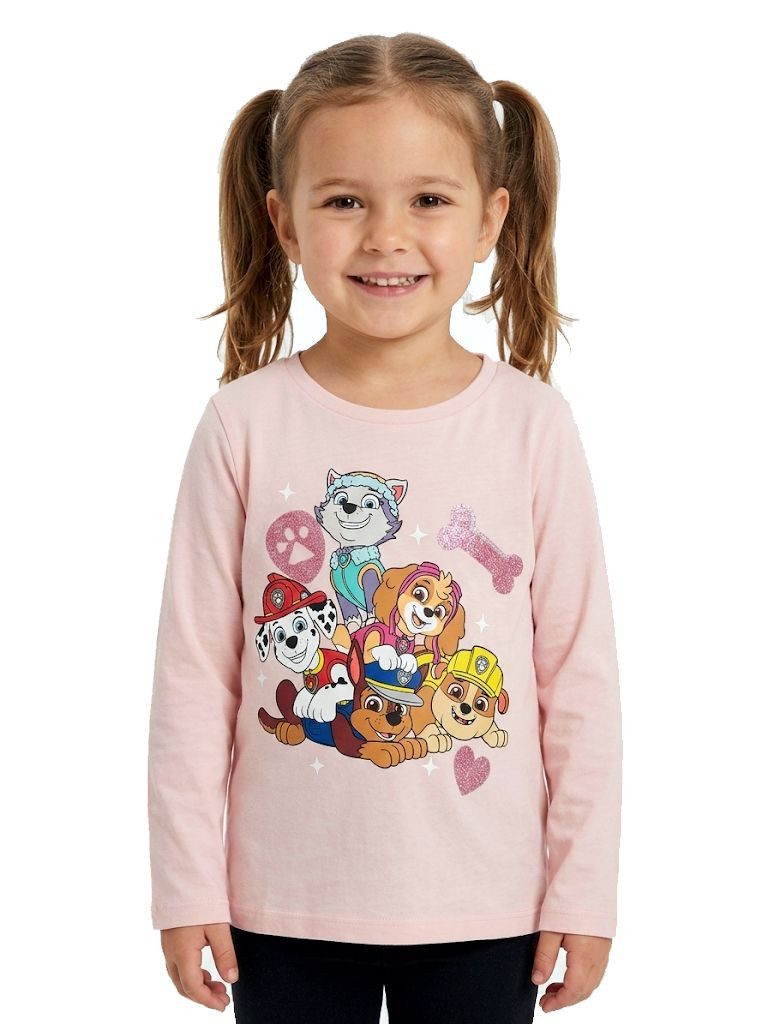 PAW PATROL Langarmshirt Paw Patrol Mädchen Langarmshirt Rosa 98–116 Glitzer Print Paw Patrol Mädchen langarm T-Shirt Glitzer