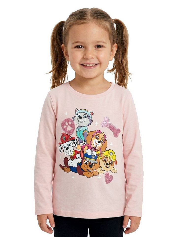 PAW PATROL Langarmshirt Paw Patrol Mädchen Langarmshirt Rosa 98–116 Glitzer Print Paw Patrol Mädchen langarm T-Shirt Glitzer