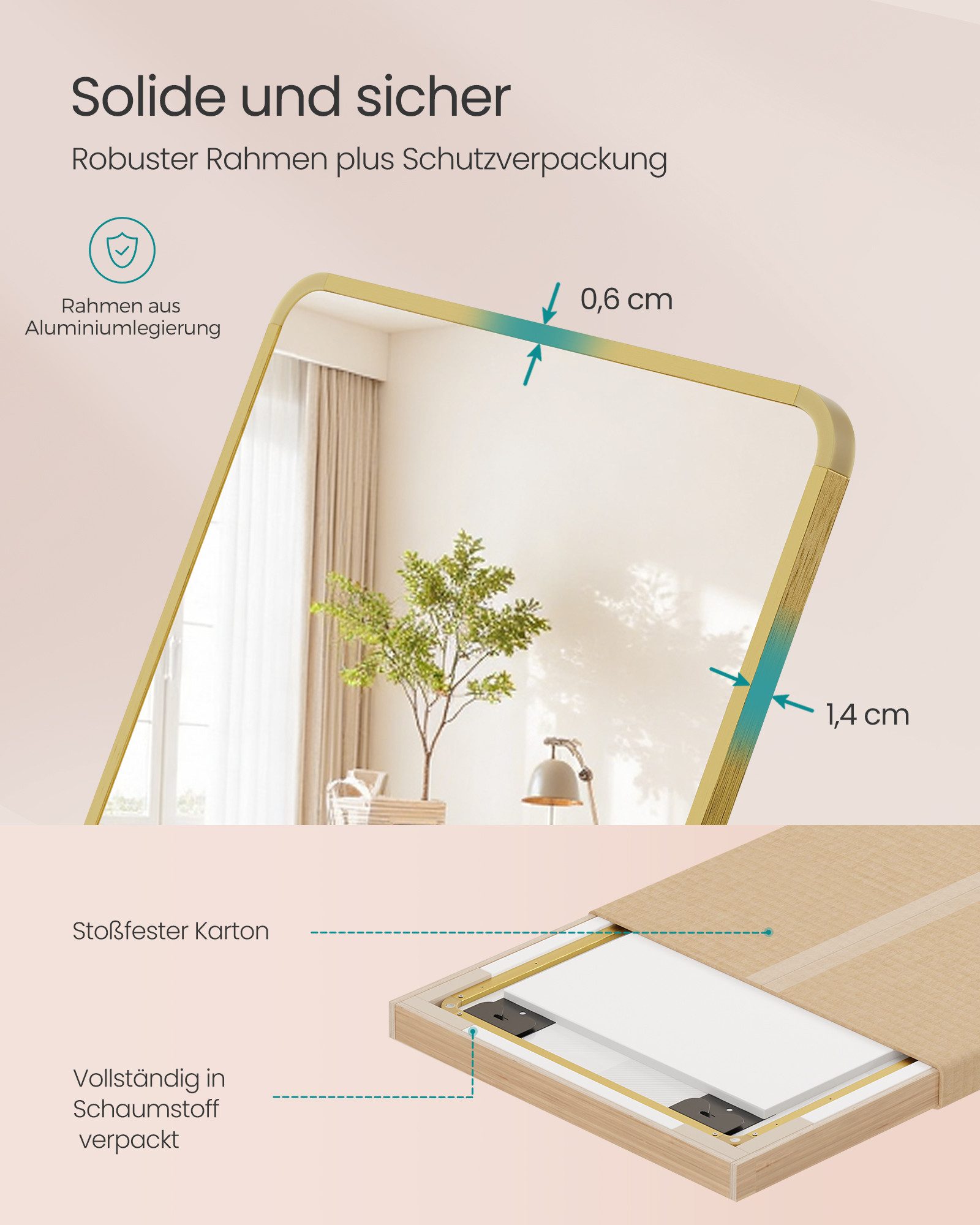 SONGMICS Standspiegel Ganzkörperspiegel Bogen Großer Wandspiegel Bruchsicher, Rechteckiger Standspiegel, Aluminiumlegierung, Hartglas, 120 x 40 cm – Bild 5 von 5