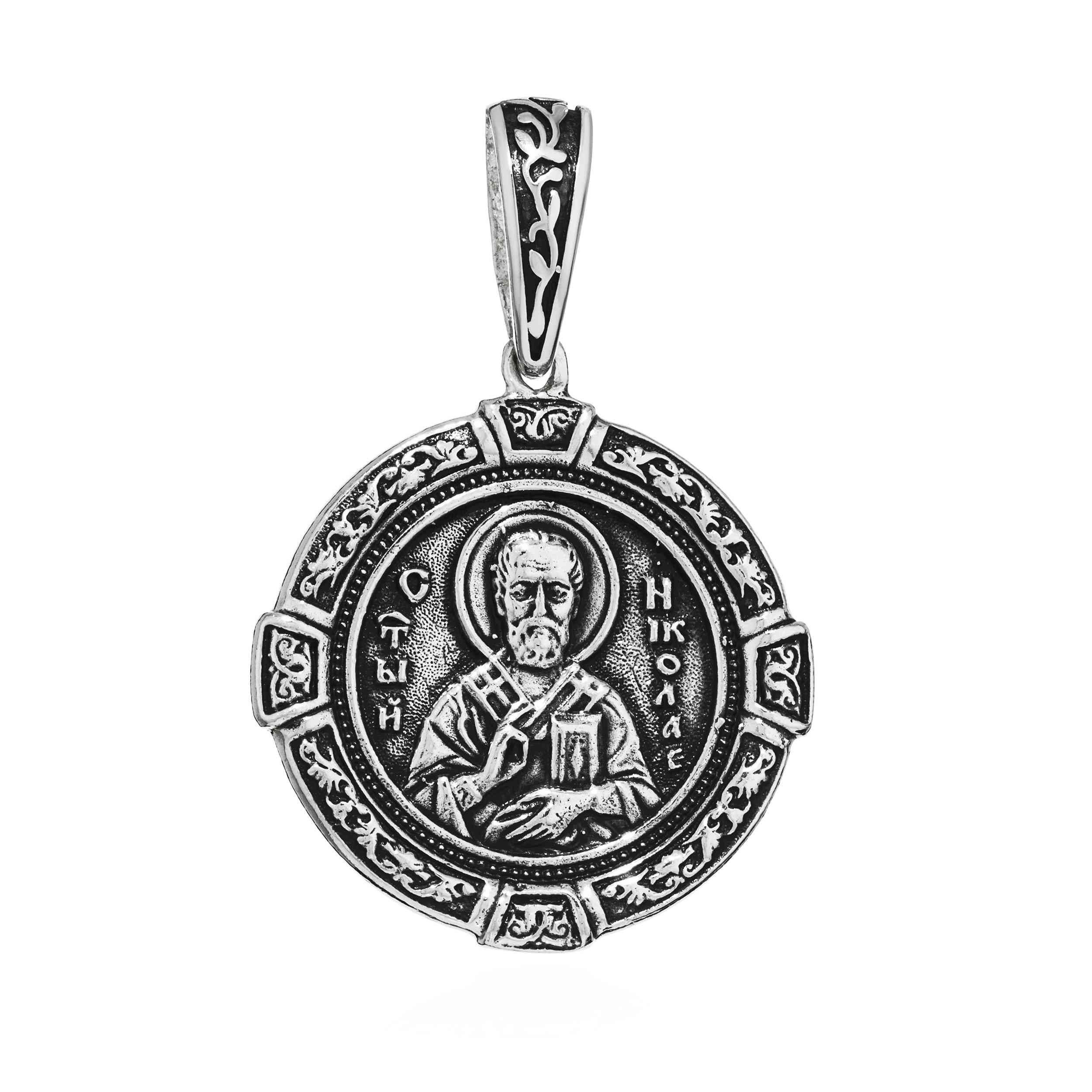 Kettenanhänger Detailreich Ikone Kettenanhänger 925 Silber Hl. Nikolaus 25,4x 26,5mm
