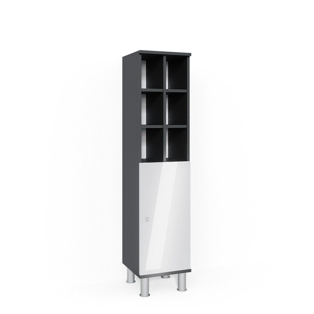 Vicco Midischrank Fynn Weiß Hochglanz/Anthrazit 30 x 131 cm Große Tür günstig online kaufen