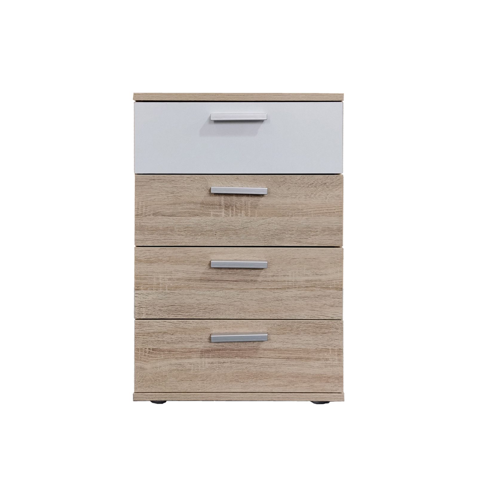 HTI-Living Nachtschrank Nachtkommode 4 Schubladen Nina Sonoma Weiß (Stück, 1-St., 1 Nachtschrank) Nachtschrank Nachttisch