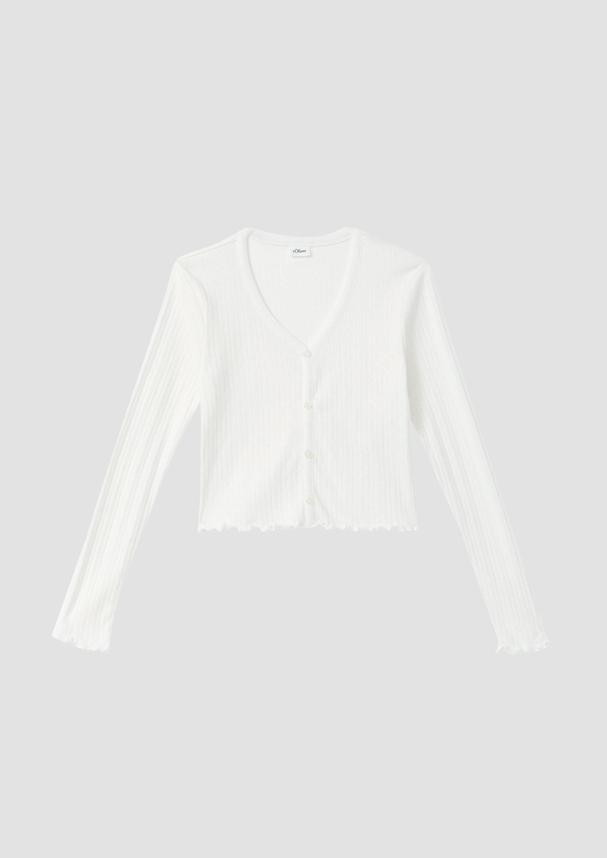 s.Oliver Langarmshirt T-Shirt Kurze Ajour-Strickjacke mit Zierknopfleiste