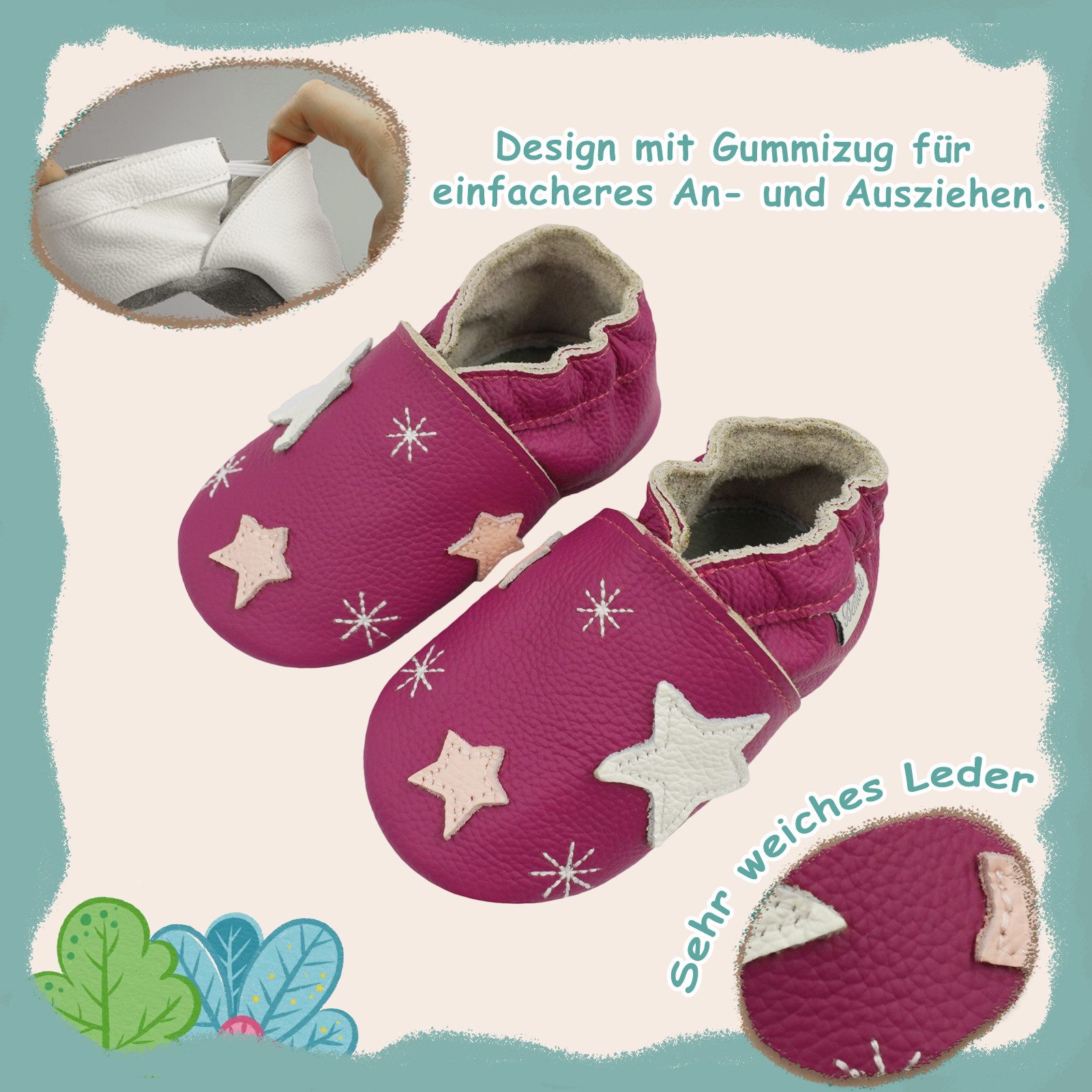 Bemesu Bemesu Baby Leder Krabbelschuhe Lauflernschuhe weich rutschfest Krabbelschuh (Muster: Löwe)