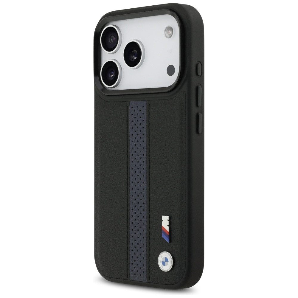 BMW Handyhülle MagSafe iPhone 17 Pro Kunstleder schwarz blau Logo Metall 6,3 Zoll, Kantenschutz
