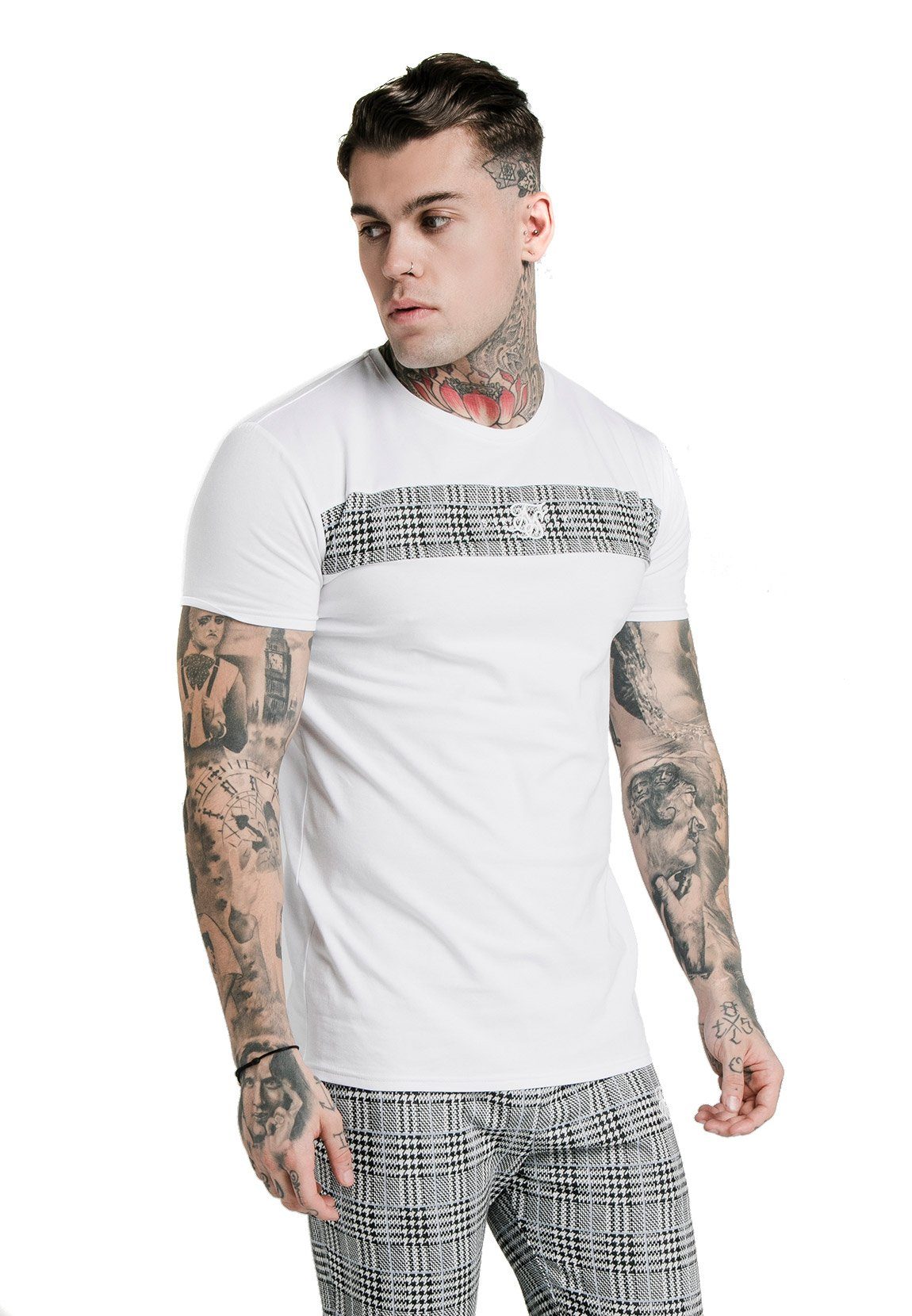 SMART Siksilk White PANEL SS-17539 TEE T-Shirt SikSilk Herren T-Shirt
