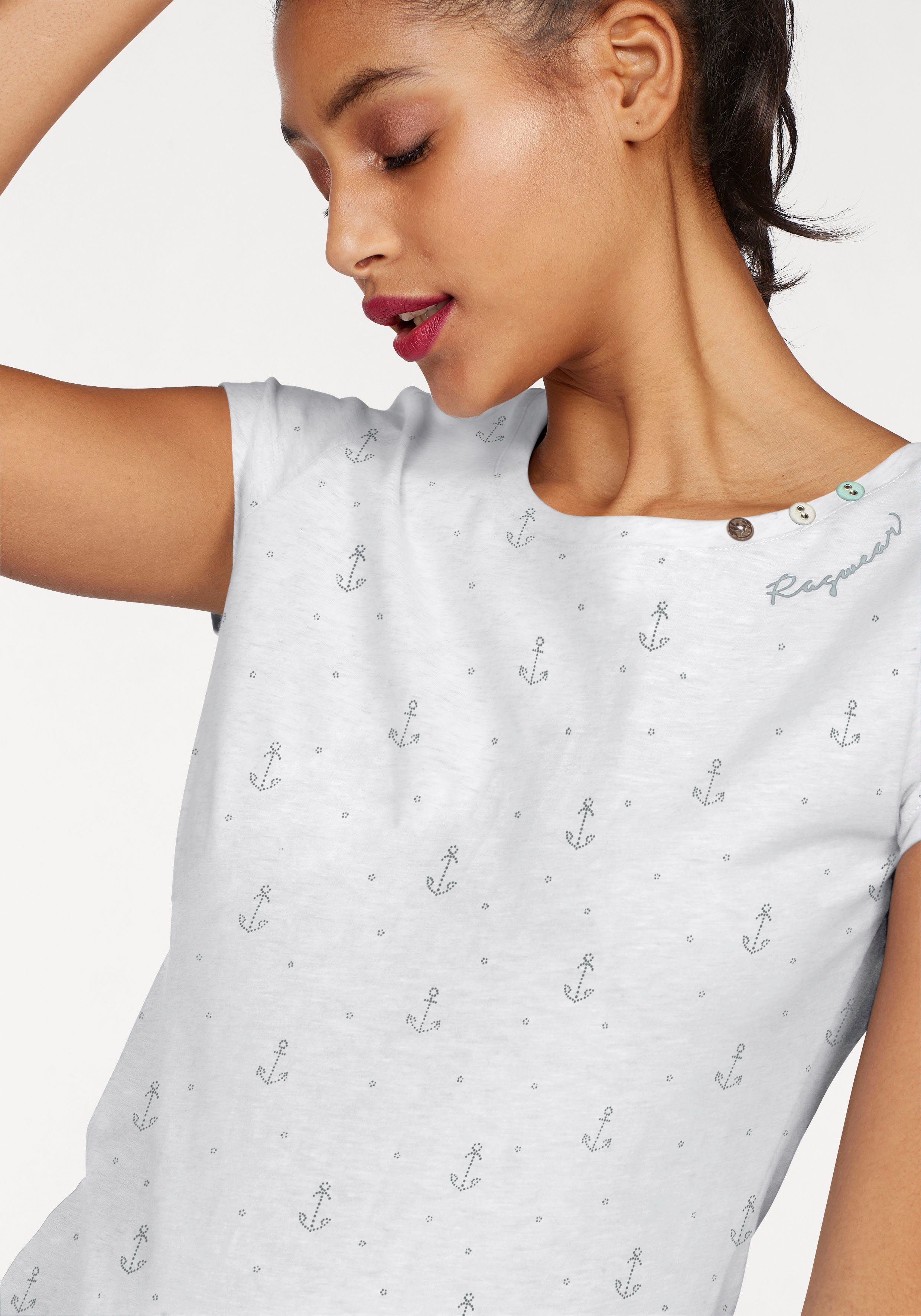 Ragwear T-Shirt FLORAH A ORGANIC O mit maritimen Anker-Allover-Druck