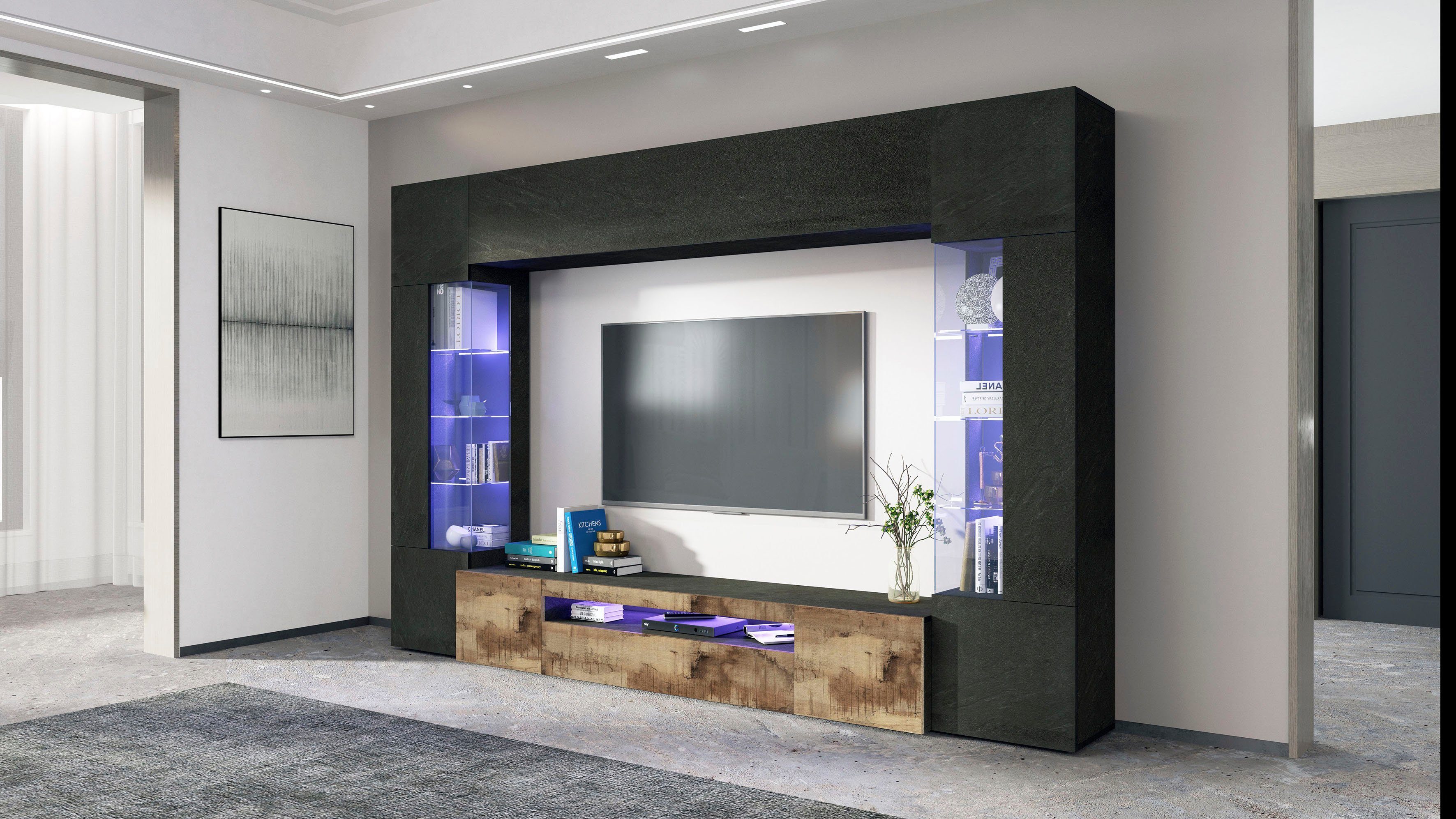 OTTO home Wohnwand New Egypt, (4-St., Breite 290cm), bestehend aus 2 Stauraumvitrinen, 1 Lowboard, 1 Hängeschrank
