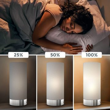 B.K.Licht Tischleuchte Tischlampe Stoff Dimmbar Grau Touch E14 Nachttischlampe - BKL1437, Dimmfunktion, ohne Leuchtmittel, Chrom Sockel Wohnzimmer Schlafzimmer 150cm Kabel