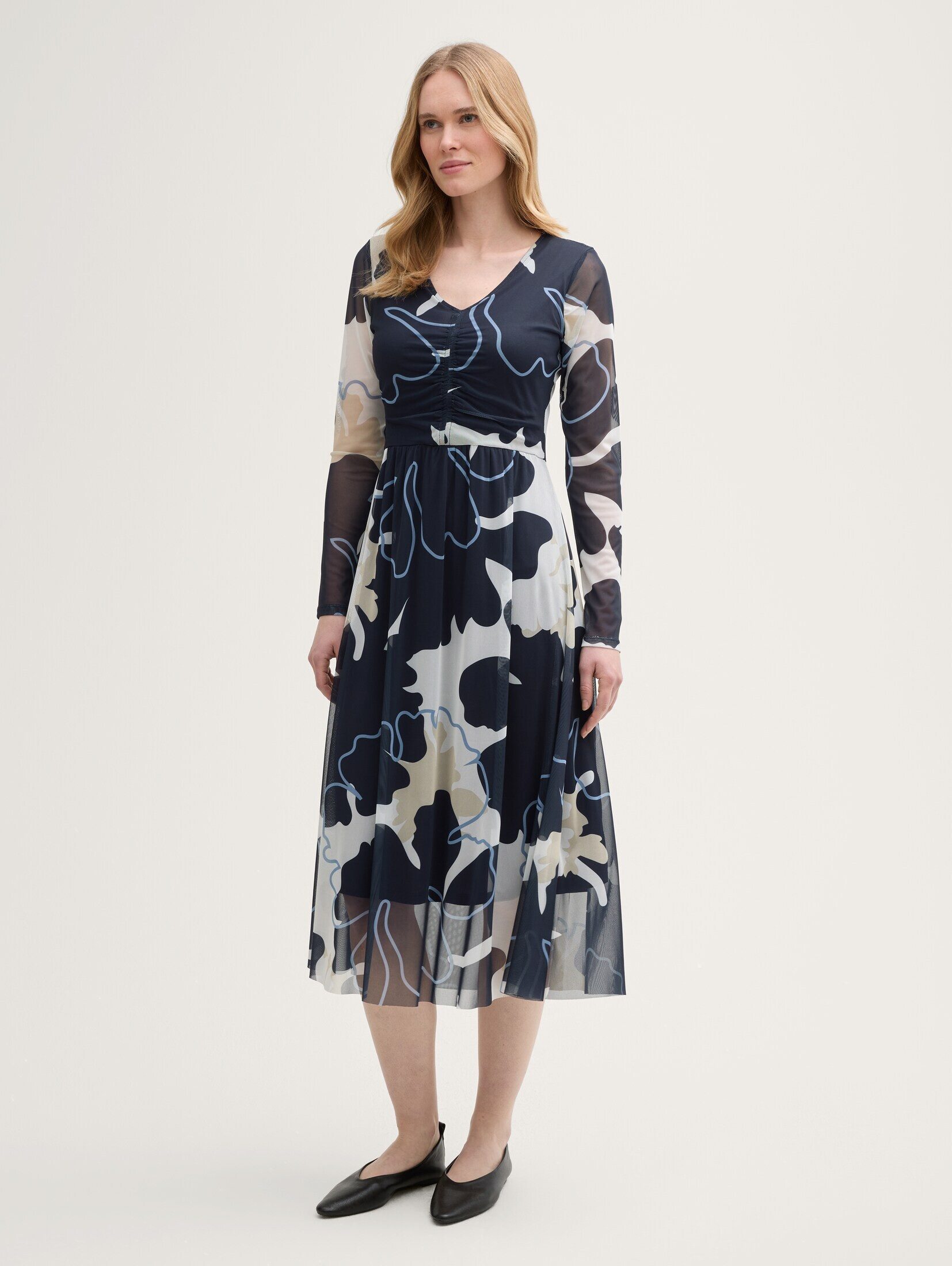 TOM TAILOR Sommerkleid Kleider & Jumpsuits Midi-Meshkleid mit Raffungen