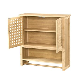 en.casa Hängeschrank Borlänge Bambus-Badschrank 66x62x20cm Natur, 2 Türen stehend 66 x 62 x 20 cm