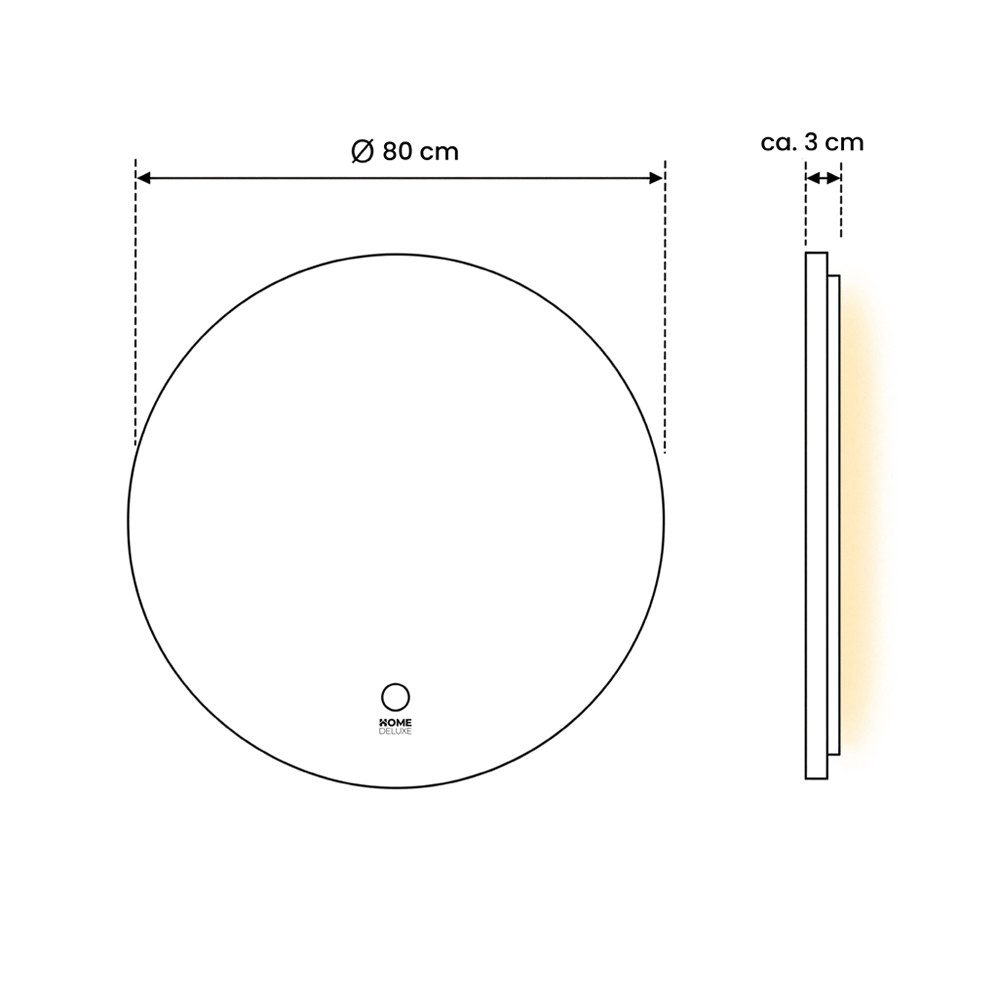 HOME DELUXE LED-Lichtspiegel Rund SILA - Ø60~100cm, Dimmbar & Antibeschlagsystem, LED Wandspiegel ohne Rahmen – Bild 4 von 4